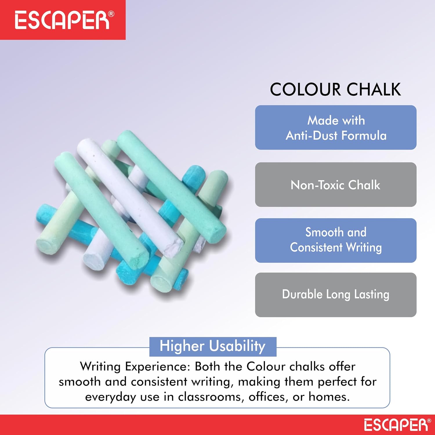 Chalk Pieces Box With Duster, Non-Toxic Dustless Colourful Chalks for Black Board, Slate, Rangoli & Drawing, Smooth Writing