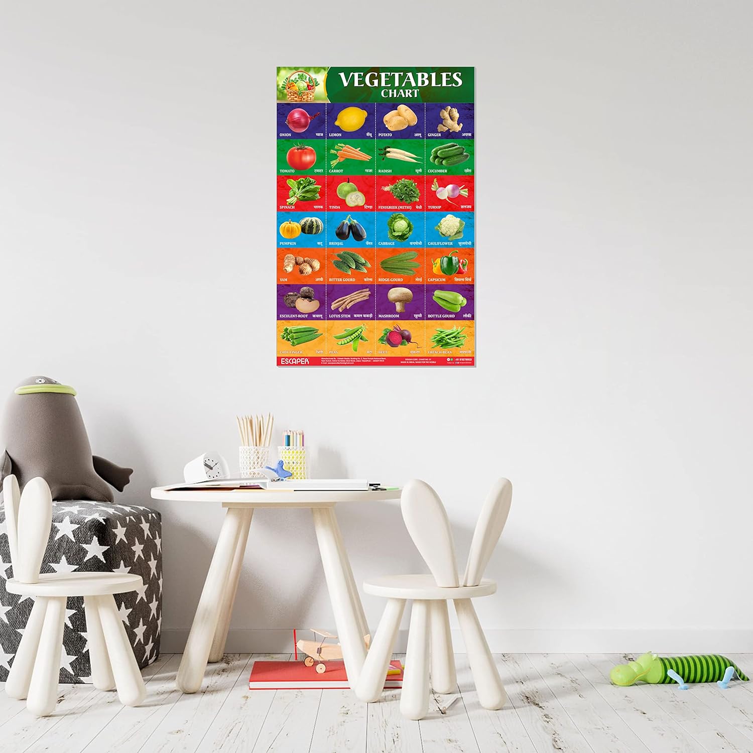 Vegetables Chart for Kids learning - Perfect for Homeschooling, Kindergarten and Nursery Students (11.5 x 17.5 inches), kids chart for 2 to 5 years, Classroom Charts