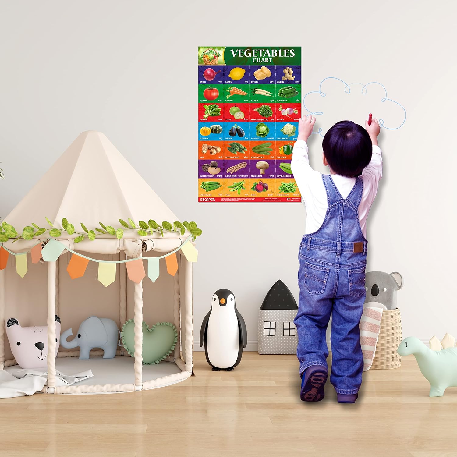 Vegetables Chart for Kids learning - Perfect for Homeschooling, Kindergarten and Nursery Students (11.5 x 17.5 inches), kids chart for 2 to 5 years, Classroom Charts