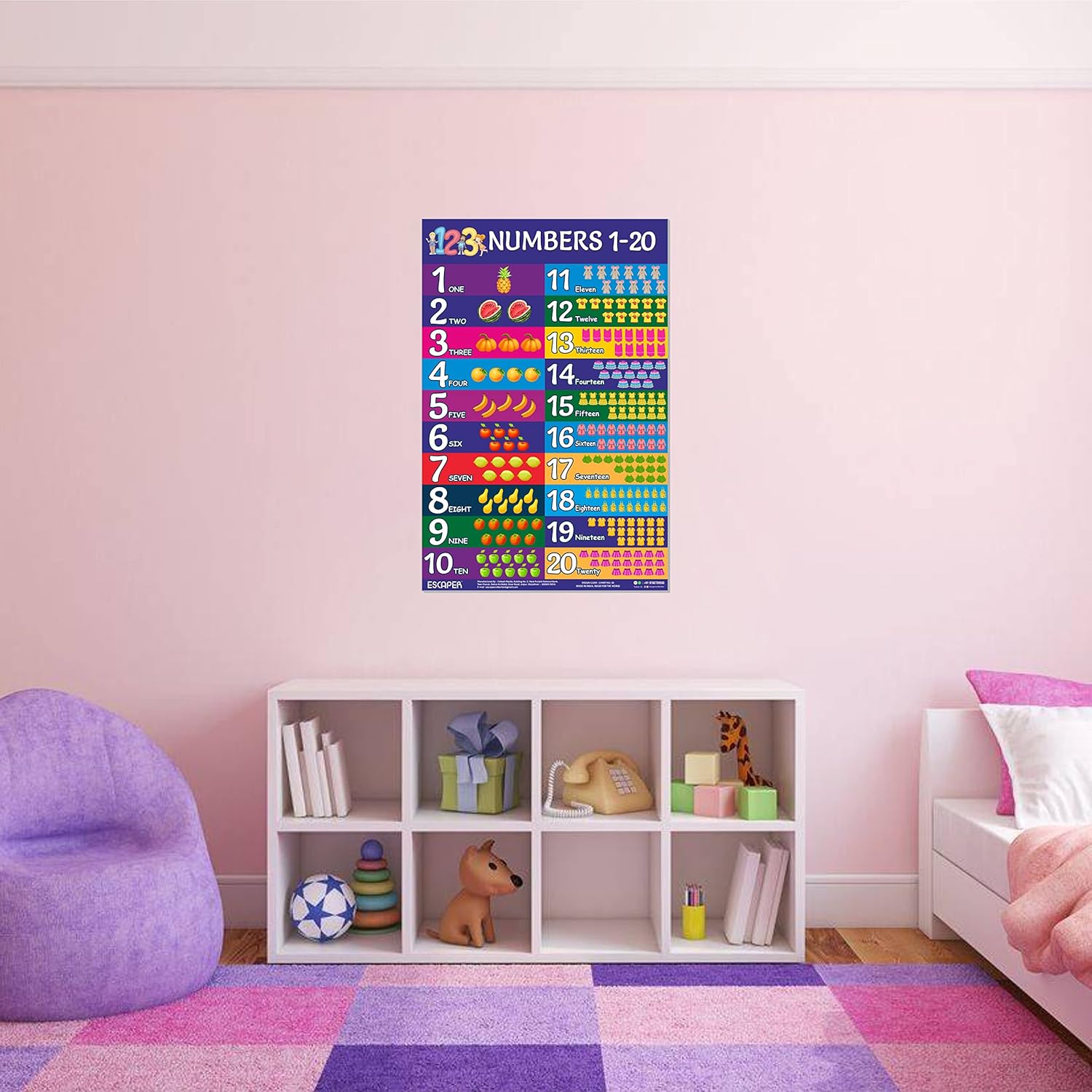Number Chart 1-20 for Kids Wall (11.5 x 17.5 inches), Number charts for toddlers, Number names charts for kids, Number Charts for Kids Learning