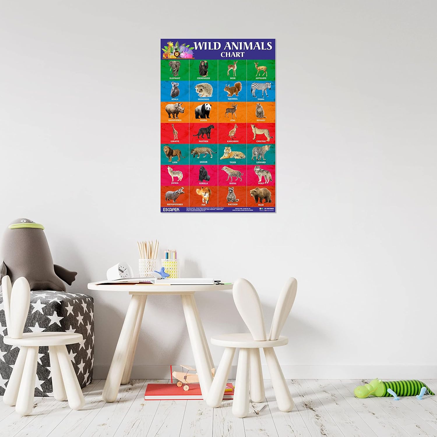 Wild Animals Chart for Kids learning (11.5 x 17.5 inches), Bill Wall Charts wild animals, Cut and paste picture of animals, Kids Animals Charts