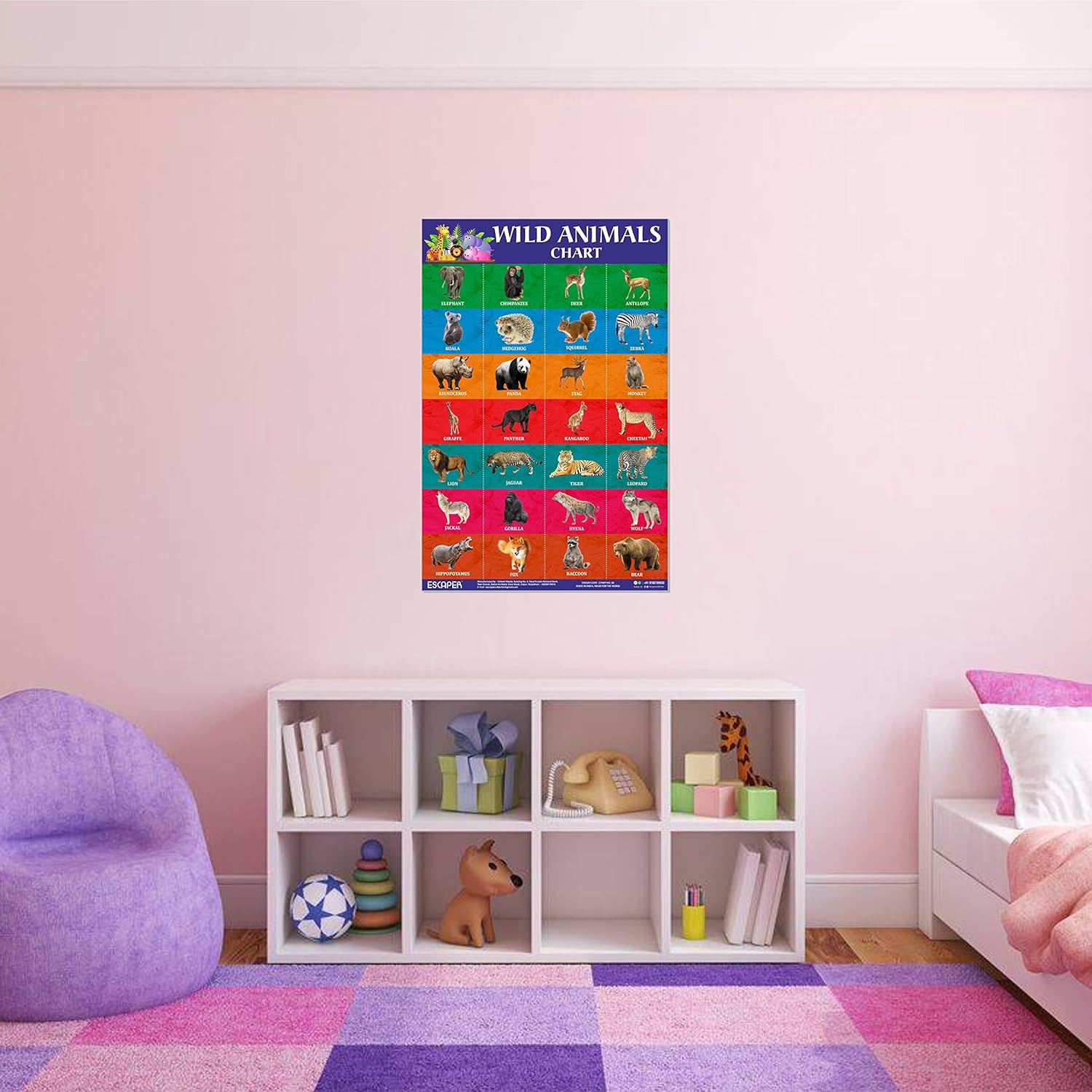 Wild Animals Chart for Kids learning (11.5 x 17.5 inches), Bill Wall Charts wild animals, Cut and paste picture of animals, Kids Animals Charts