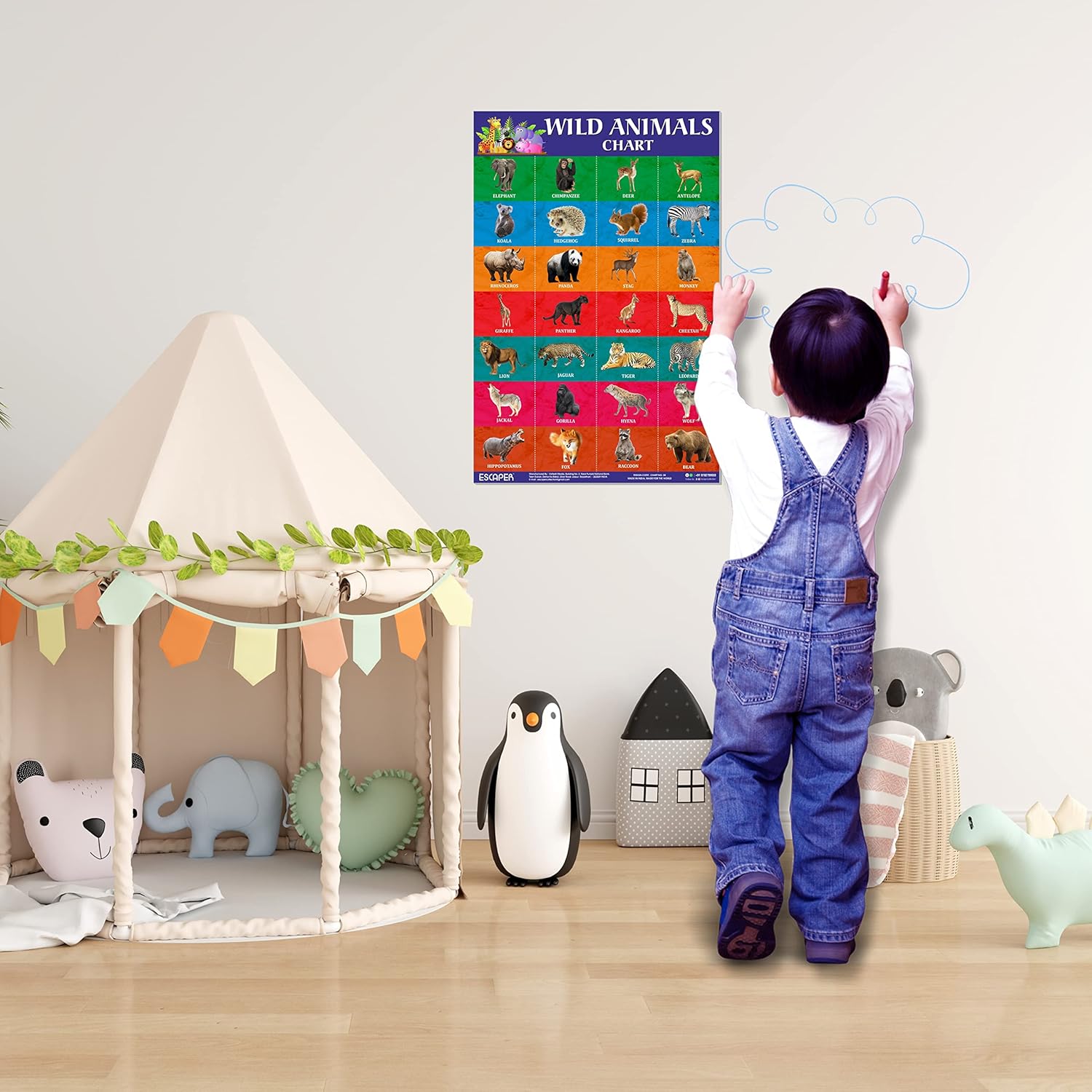 Wild Animals Chart for Kids learning (11.5 x 17.5 inches), Bill Wall Charts wild animals, Cut and paste picture of animals, Kids Animals Charts