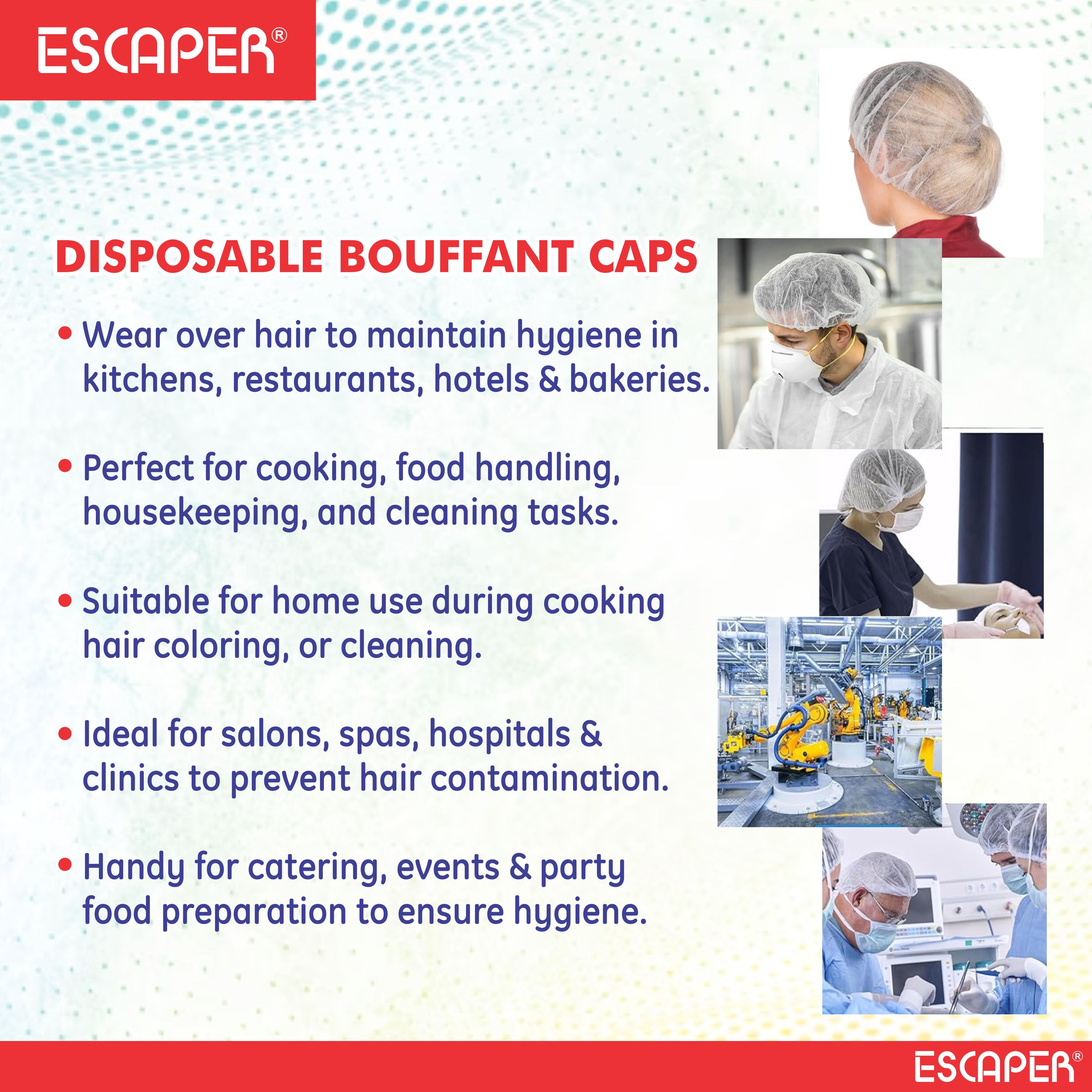 Disposable Bouffant Caps, Cooking Caps for Kitchen Chef, (Pack of 80) Non-Woven Hair Cap for Hotel, Salon, Hospital & Food Handling, Lightweight & Breathable Head Cap, Universal Fit White
