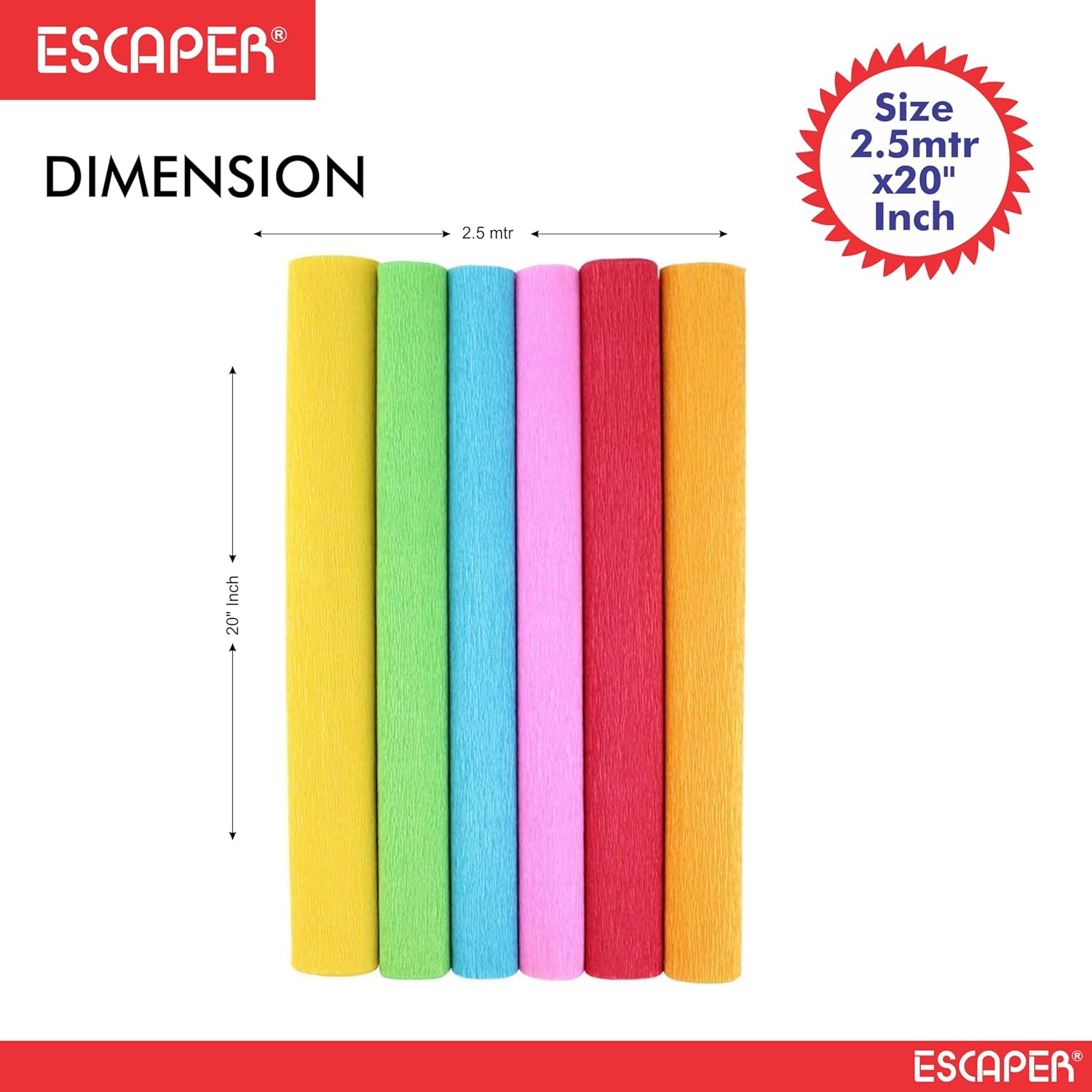 Assorted Crepe Paper Rolls, Wrinkled Craft Paper Set (2.5 mtr x 20" Inch Each), Flexible & Durable Crepe Paper for Craft, Flower Making, Gift Wrapping, and Party Decoration