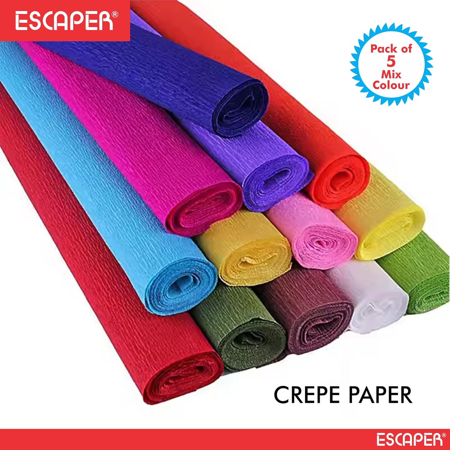 Assorted Crepe Paper Rolls, Wrinkled Craft Paper Set (2.5 mtr x 20" Inch Each), Flexible & Durable Crepe Paper for Craft, Flower Making, Gift Wrapping, and Party Decoration