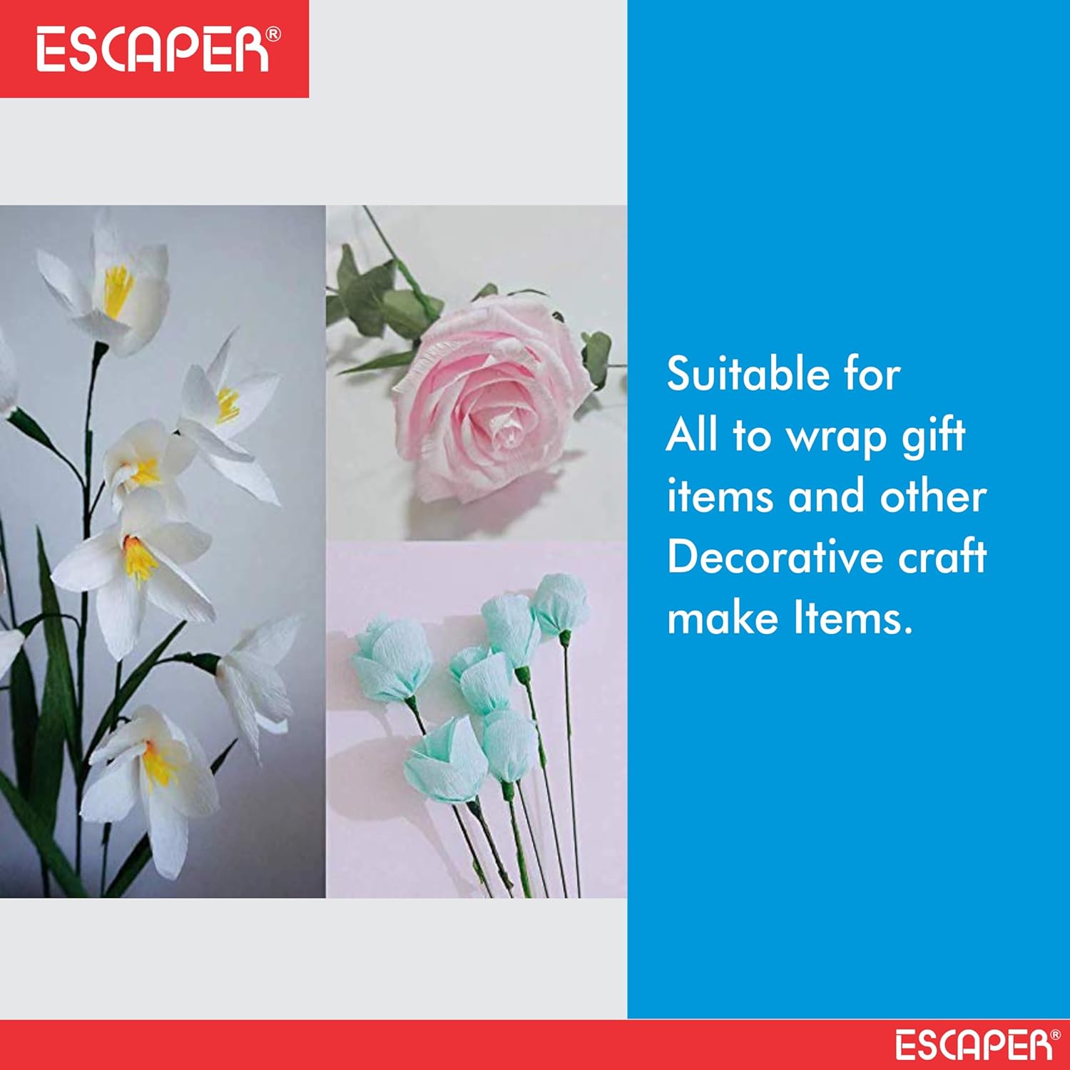 Assorted Crepe Paper Rolls, Wrinkled Craft Paper Set (2.5 mtr x 20" Inch Each), Flexible & Durable Crepe Paper for Craft, Flower Making, Gift Wrapping, and Party Decoration
