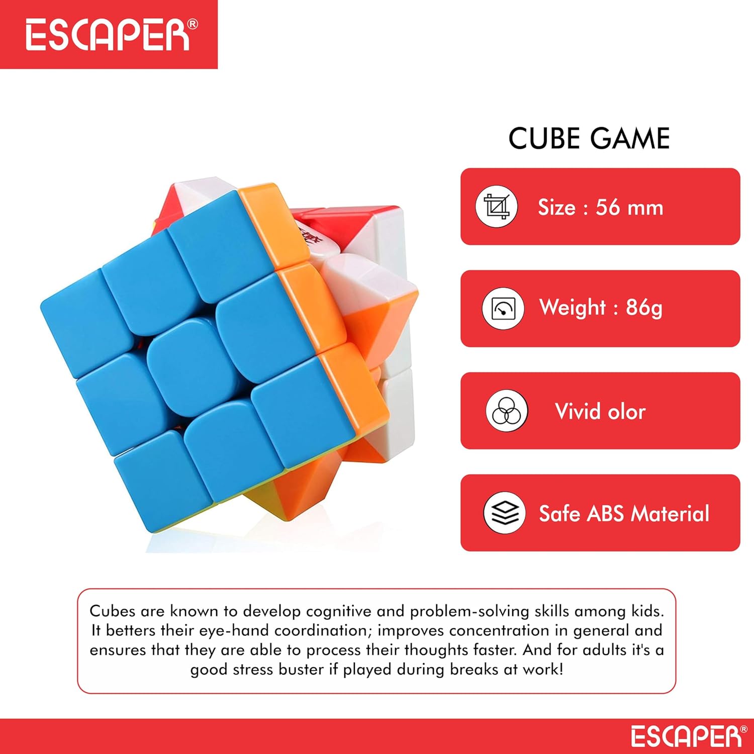 Assorted 3x3 Smooth Cube Puzzle for Kids and Adults Stickerless High-Speed Puzzle Cube Game Brain Teaser Toy for Focus, Fun & Return Gifts