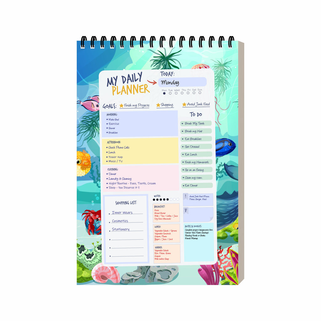 Sea Life Daily Planner Diary A5 – 100 Days Undated Planning Notebook with To-Do List, Appointments & Goal Tracker | Ocean Theme Planner for Kids & Students