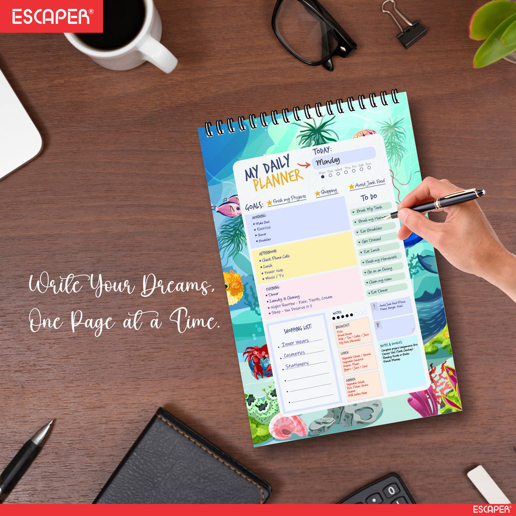 Sea Life Daily Planner Diary A5 – 100 Days Undated Planning Notebook with To-Do List, Appointments & Goal Tracker | Ocean Theme Planner for Kids & Students