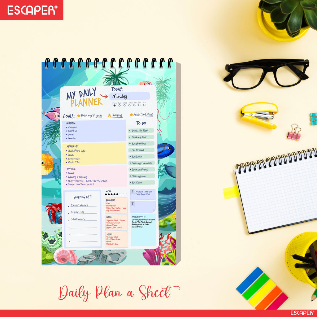 Sea Life Daily Planner Diary A5 – 100 Days Undated Planning Notebook with To-Do List, Appointments & Goal Tracker | Ocean Theme Planner for Kids & Students