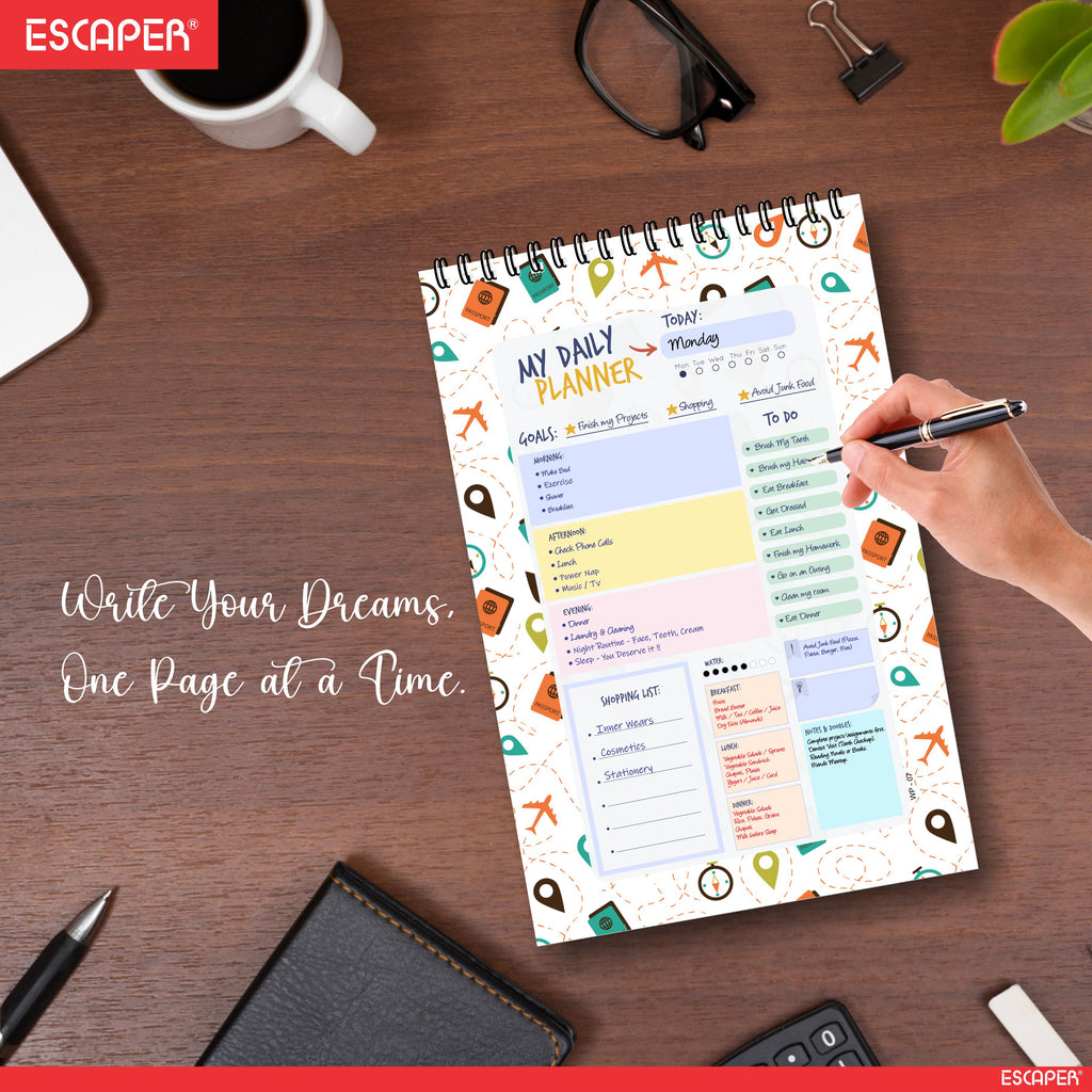 Travel Theme Daily Planner Diary A5 – 100 Days Undated Planning Notebook with To-Do List, Appointments & Goal Tracker | Gift for Travellers & Travel Lovers
