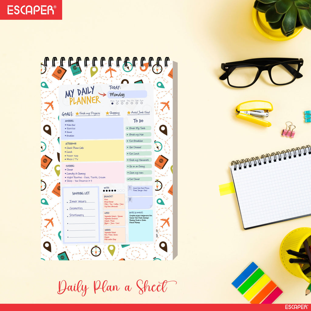 Travel Theme Daily Planner Diary A5 – 100 Days Undated Planning Notebook with To-Do List, Appointments & Goal Tracker | Gift for Travellers & Travel Lovers