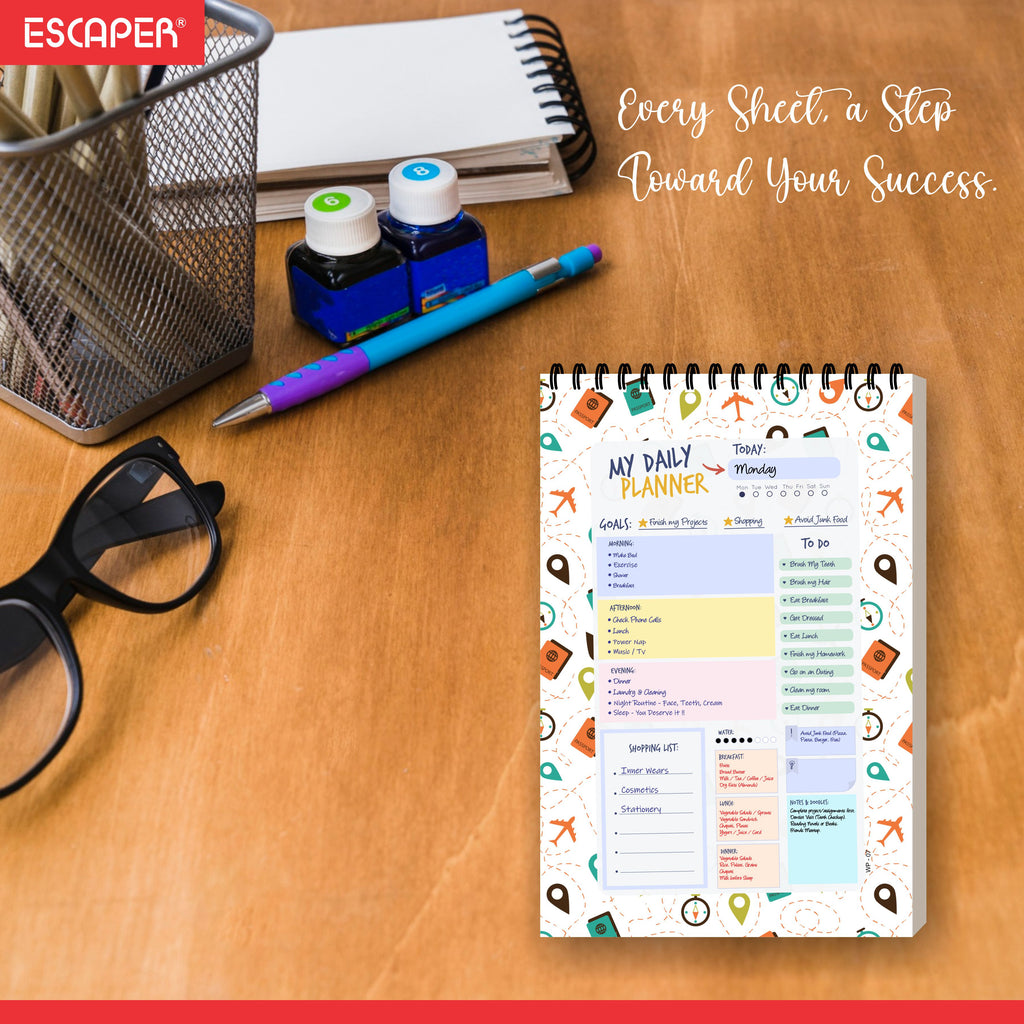 Travel Theme Daily Planner Diary A5 – 100 Days Undated Planning Notebook with To-Do List, Appointments & Goal Tracker | Gift for Travellers & Travel Lovers