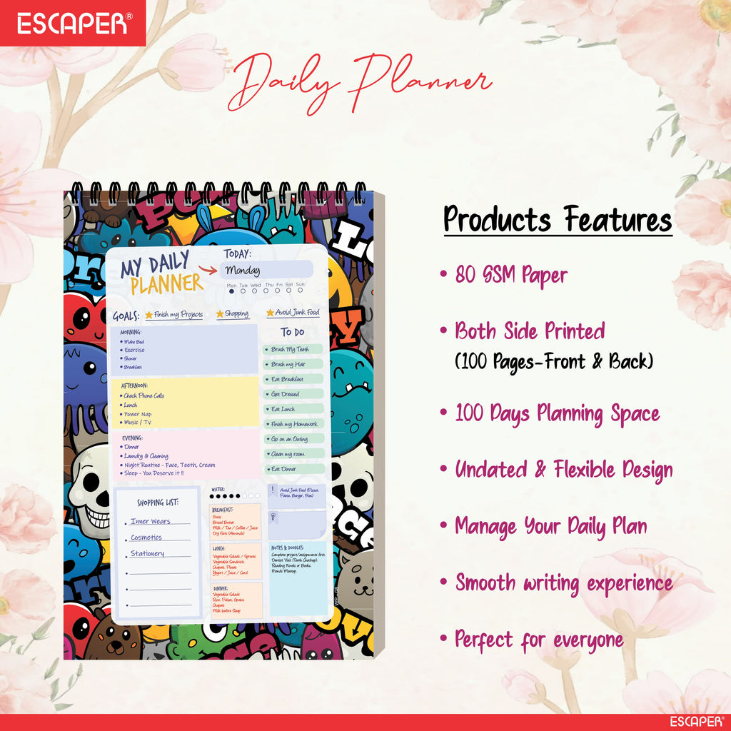 Graffiti Art Daily Planner Diary A5 – 100 Days Undated Planning Notebook with To-Do List, Priorities & Goal Tracker | Cool Planner for Teens & Young Adults