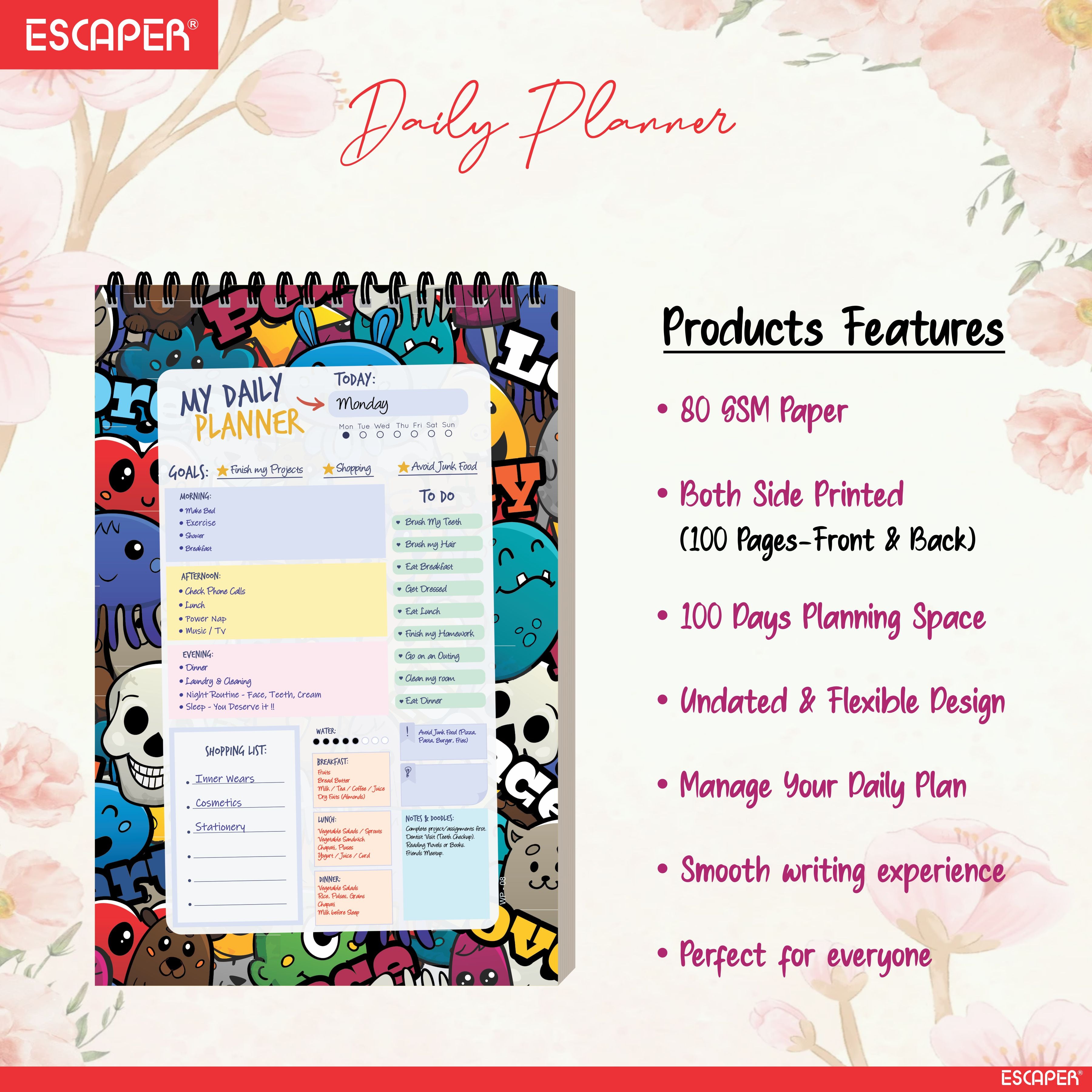 Graffiti Art Daily Planner Diary A5 – 100 Days Undated Planning Notebook with To-Do List, Priorities & Goal Tracker | Cool Planner for Teens & Young Adults