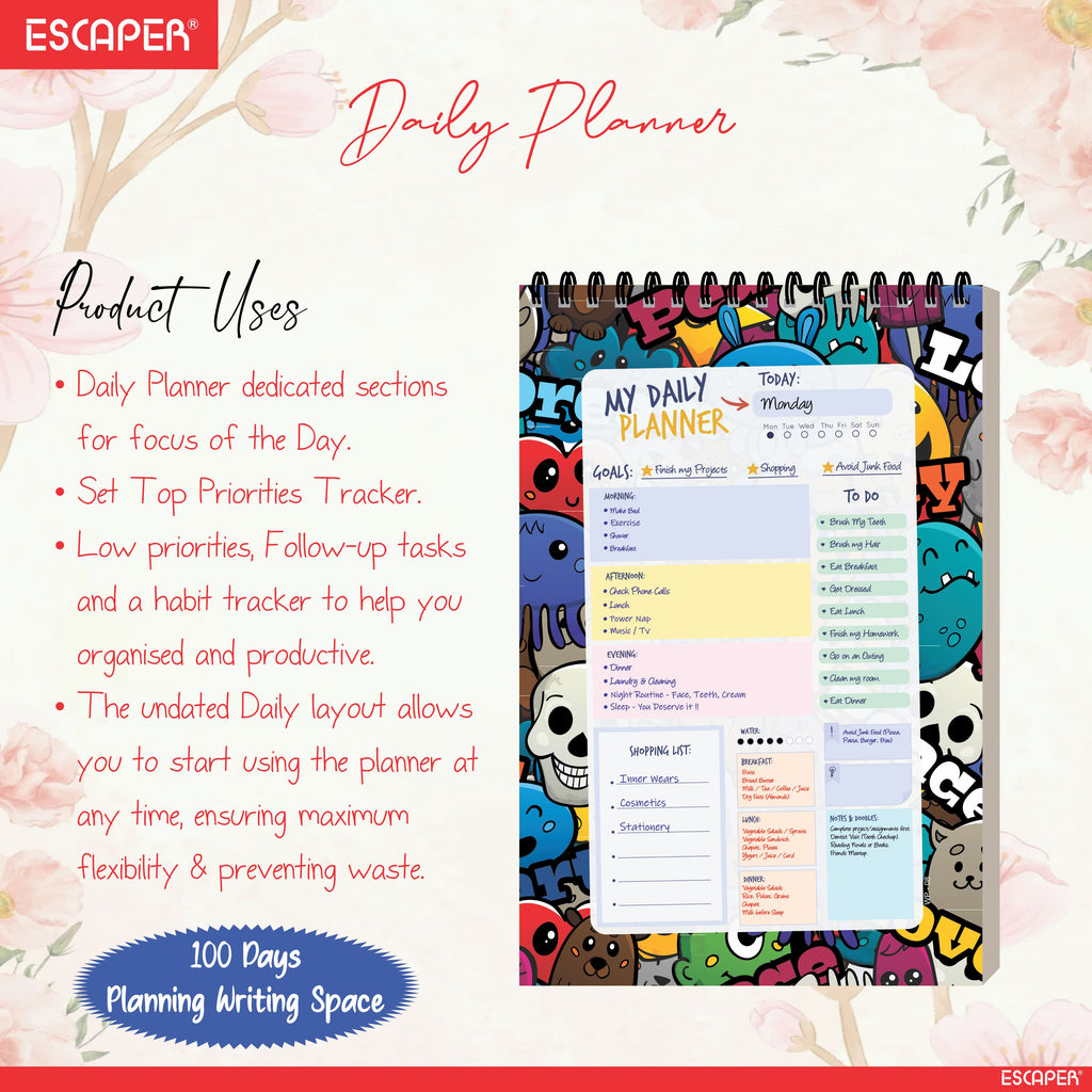 Graffiti Art Daily Planner Diary A5 – 100 Days Undated Planning Notebook with To-Do List, Priorities & Goal Tracker | Cool Planner for Teens & Young Adults