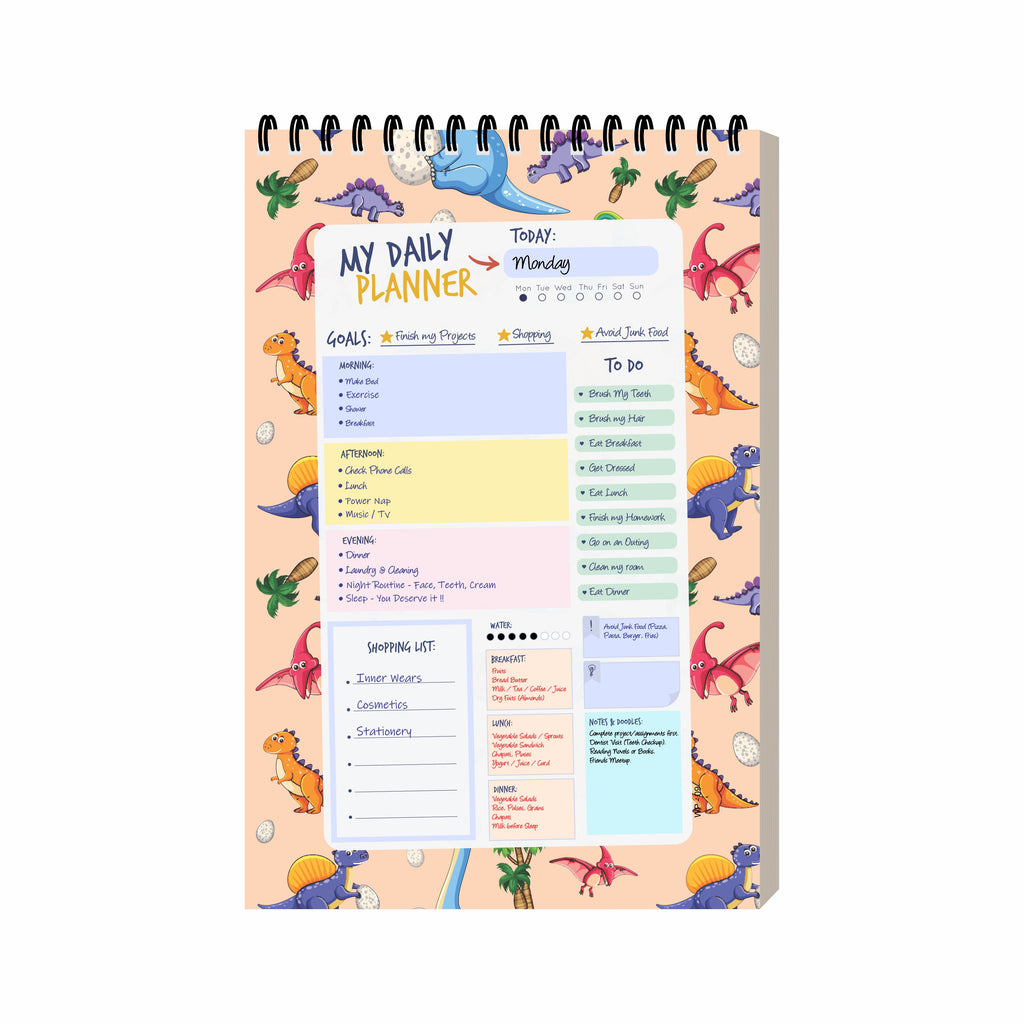 Dinosaur Theme Daily Planner Diary A5 – 100 Days Undated Notebook with To-Do List, Priorities & Goal Tracker | Fun Planner for Kids, Boys & Dino Lovers