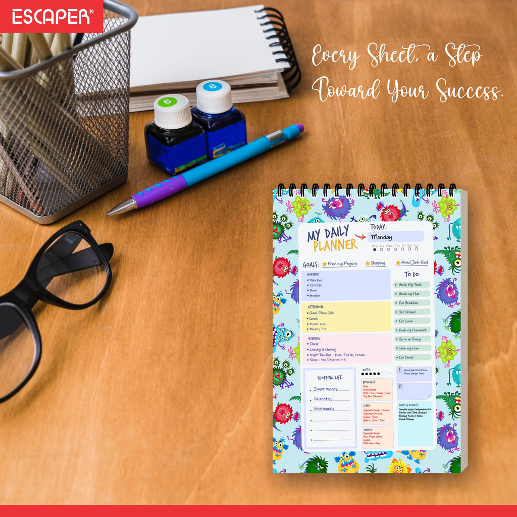 Monster Theme Daily Planner Diary A5 – 100 Days Undated Planning Notebook with To-Do List, Priorities & Notes | Fun Planner for Kids, Teens & Gifting