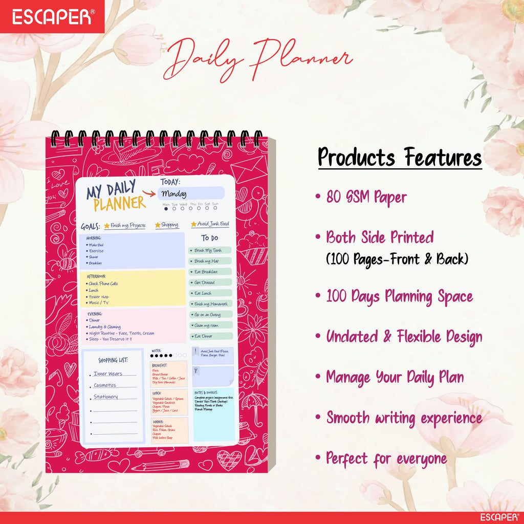 A5 Undated Daily Planner Diary – 100 Days Productivity Journal with To Do List, Appointments, Priorities, Notes & Goal Tracker – Perfect for Work, School & Gifting
