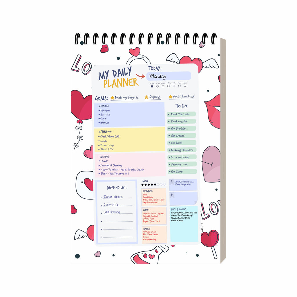 Love & Hearts Daily Planner Diary A5 – 100 Days Undated Productivity Journal with To-Do List, Priorities & Goal Tracker | Gift for Girls, Couples & Valentine's Day