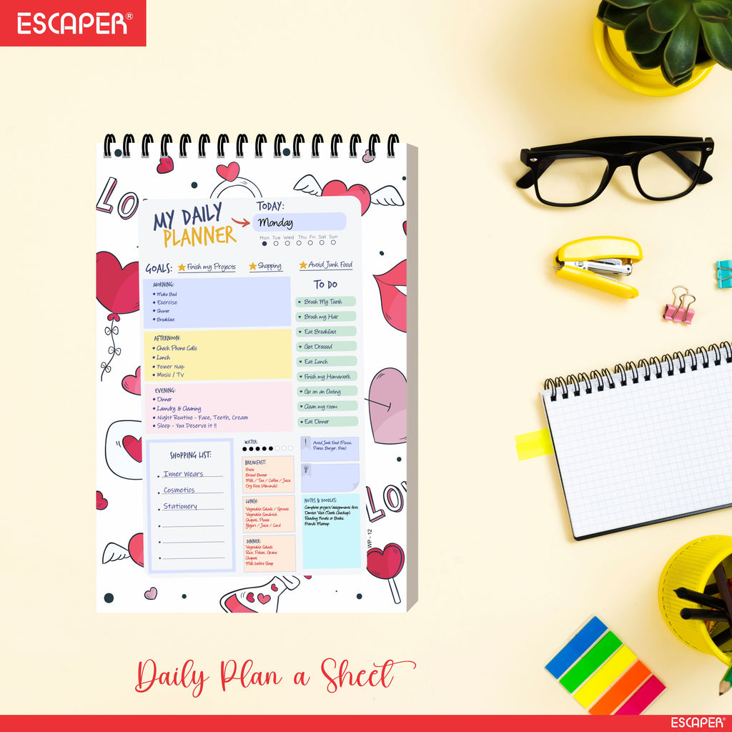Love & Hearts Daily Planner Diary A5 – 100 Days Undated Productivity Journal with To-Do List, Priorities & Goal Tracker | Gift for Girls, Couples & Valentine's Day