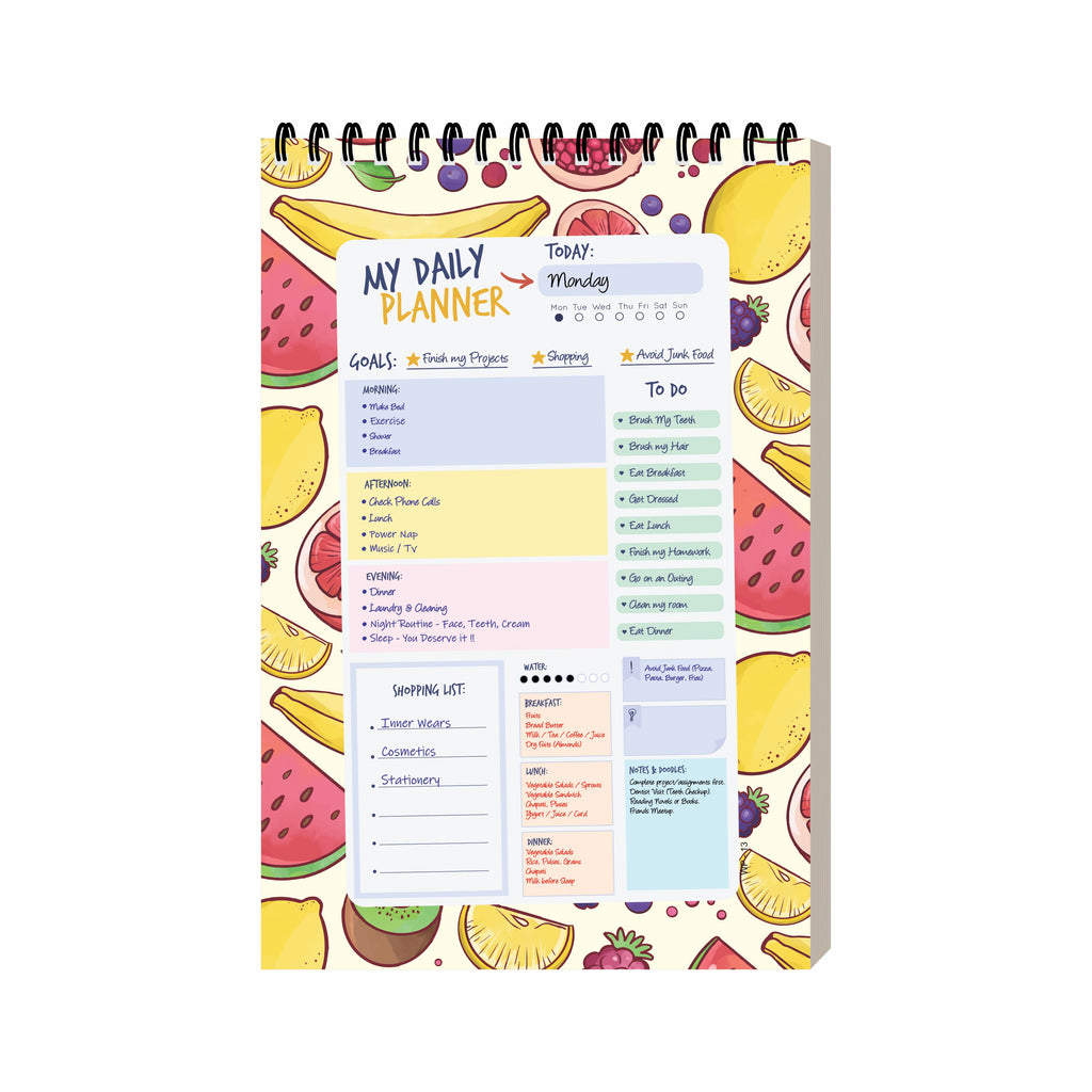 Fruits Theme Daily Planner Diary A5 – 100 Days Undated Productivity Journal with To-Do List, Appointments, Priorities & Notes | Cute Planner for Work & Study