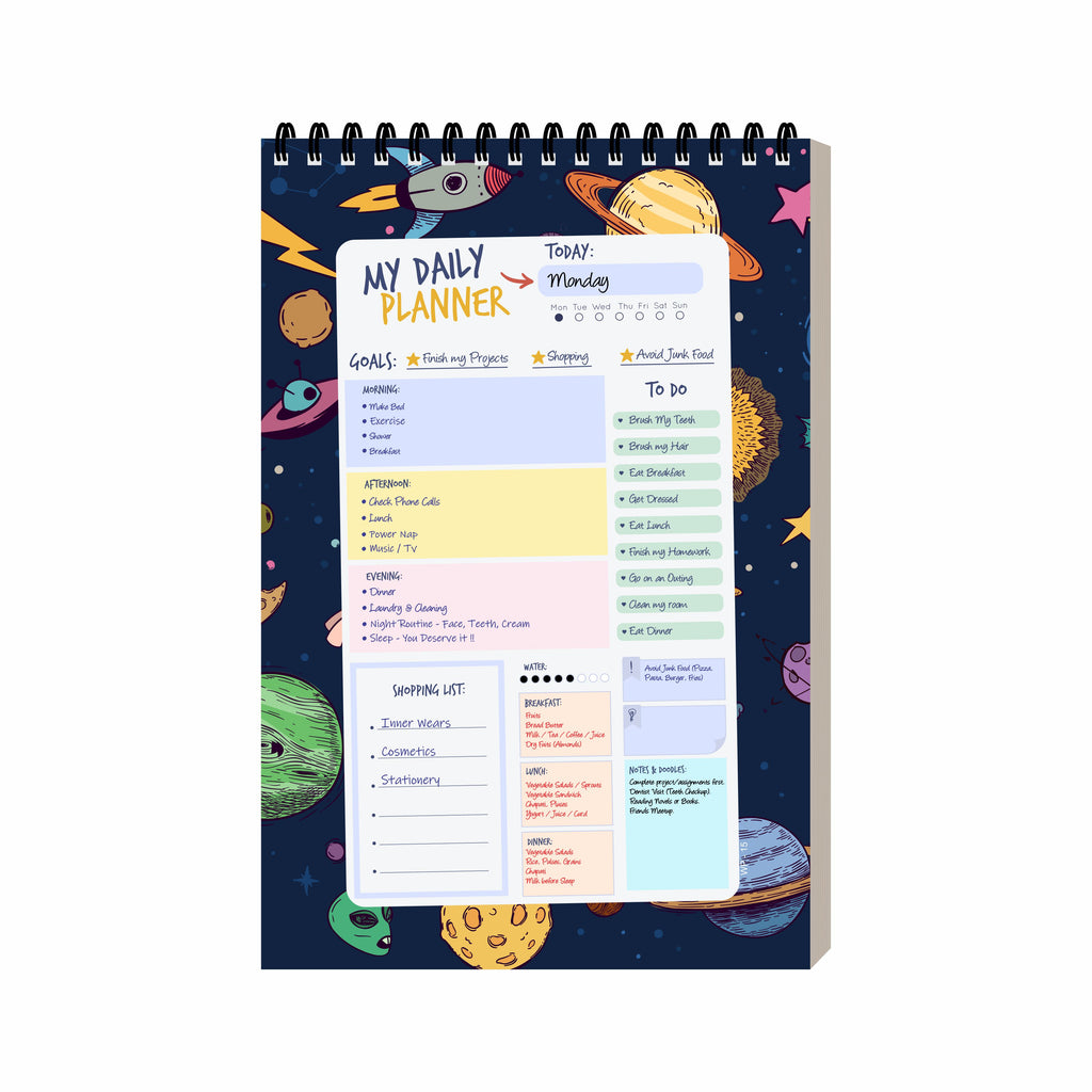 Space Theme Daily Planner Diary A5 – 100 Days Undated Productivity Journal with To-Do List, Priorities & Goal Tracker | Gift for Kids, Boys & Space Lovers