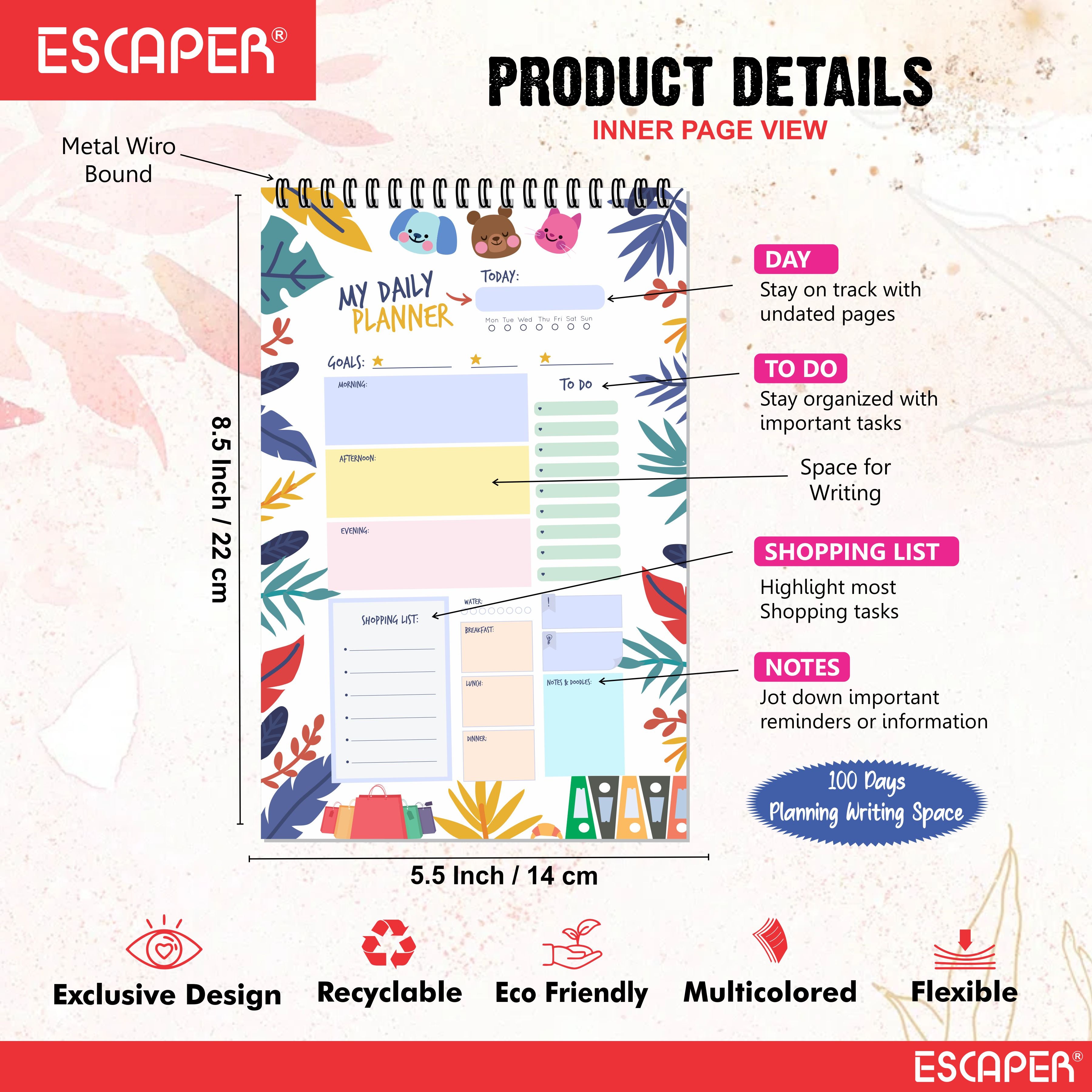 A5 Undated Daily Planner Diary – 100 Days Productivity Journal with To Do List, Appointments, Priorities, Notes & Goal Tracker – Perfect for Work, School & Gifting