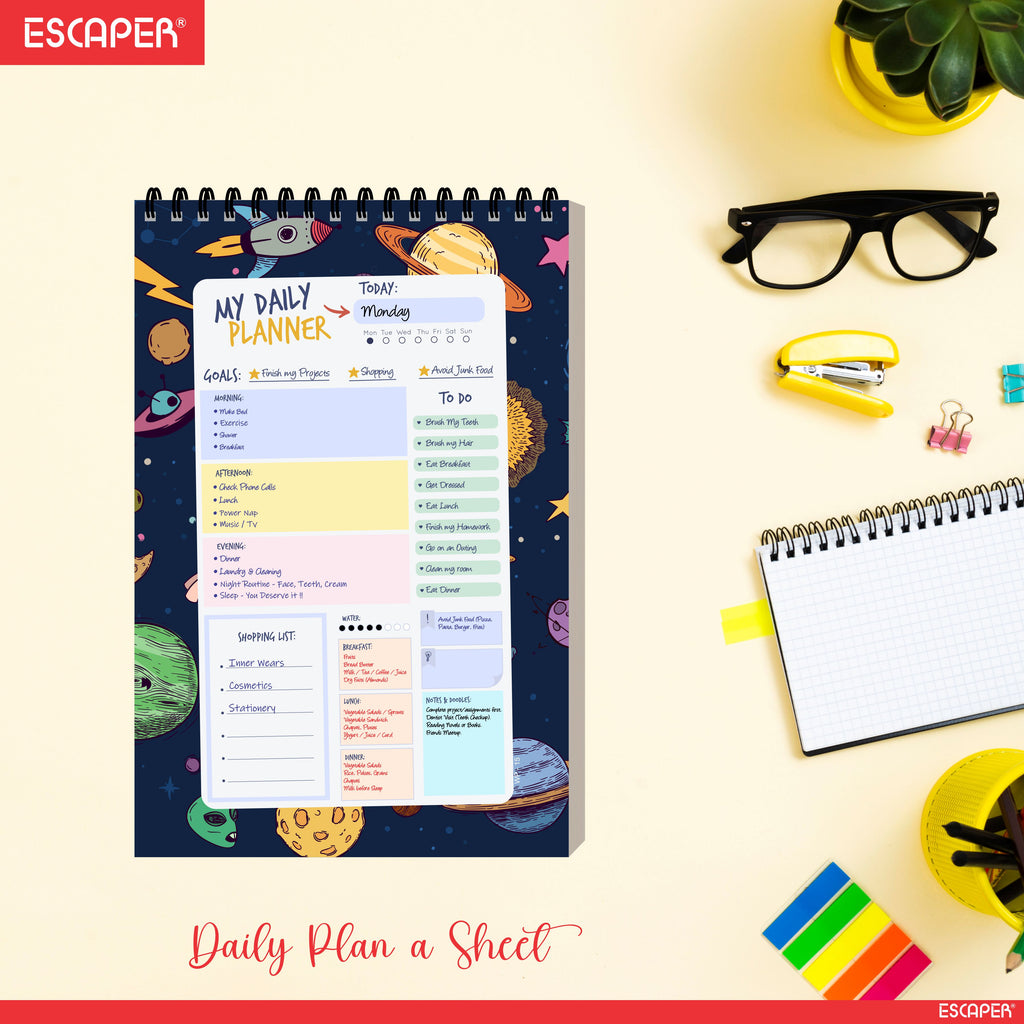 Space Theme Daily Planner Diary A5 – 100 Days Undated Productivity Journal with To-Do List, Priorities & Goal Tracker | Gift for Kids, Boys & Space Lovers