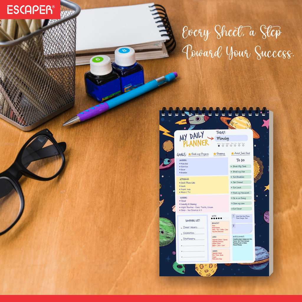 Space Theme Daily Planner Diary A5 – 100 Days Undated Productivity Journal with To-Do List, Priorities & Goal Tracker | Gift for Kids, Boys & Space Lovers