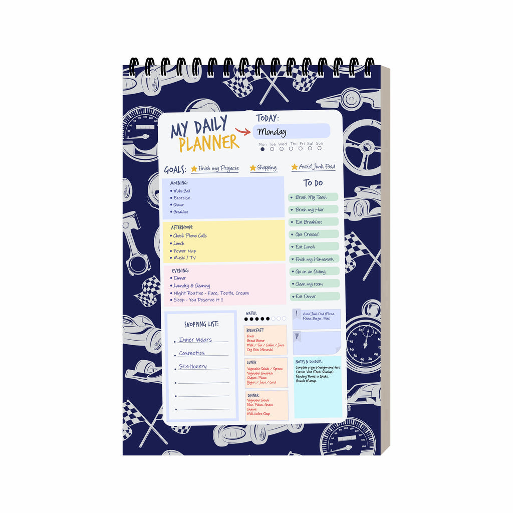 Vehicles Theme Daily Planner A5 – 100 Days Undated Planning Journal with To-Do Lists, Appointments, Priorities & Goal Tracker | Gift for Kids & Boys