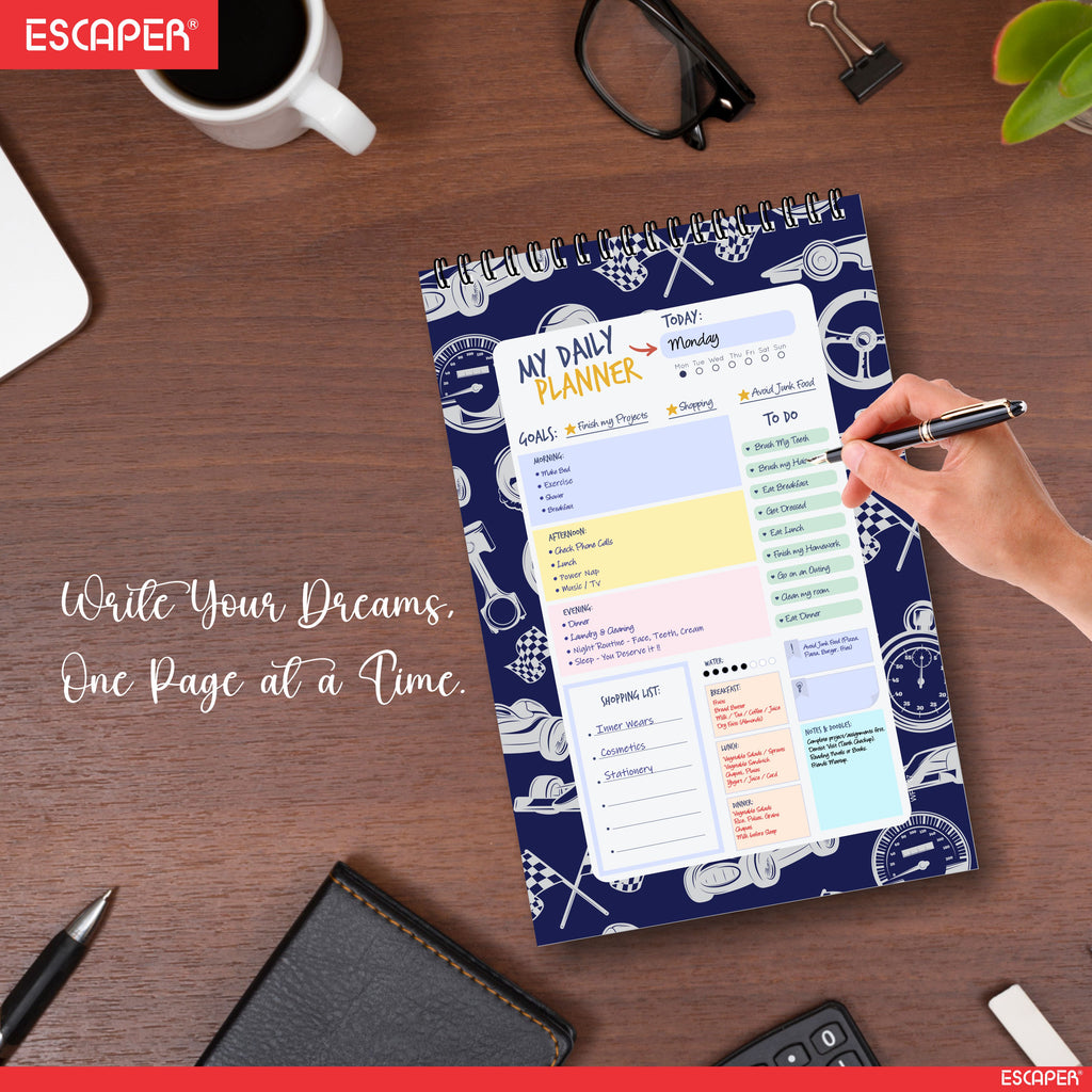 Vehicles Theme Daily Planner A5 – 100 Days Undated Planning Journal with To-Do Lists, Appointments, Priorities & Goal Tracker | Gift for Kids & Boys