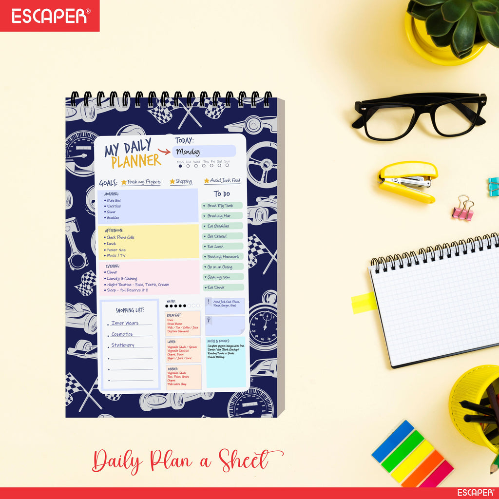 Vehicles Theme Daily Planner A5 – 100 Days Undated Planning Journal with To-Do Lists, Appointments, Priorities & Goal Tracker | Gift for Kids & Boys