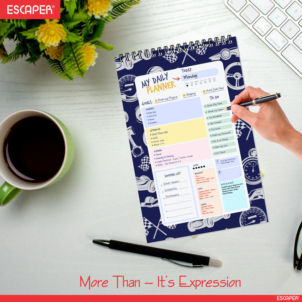 Vehicles Theme Daily Planner A5 – 100 Days Undated Planning Journal with To-Do Lists, Appointments, Priorities & Goal Tracker | Gift for Kids & Boys
