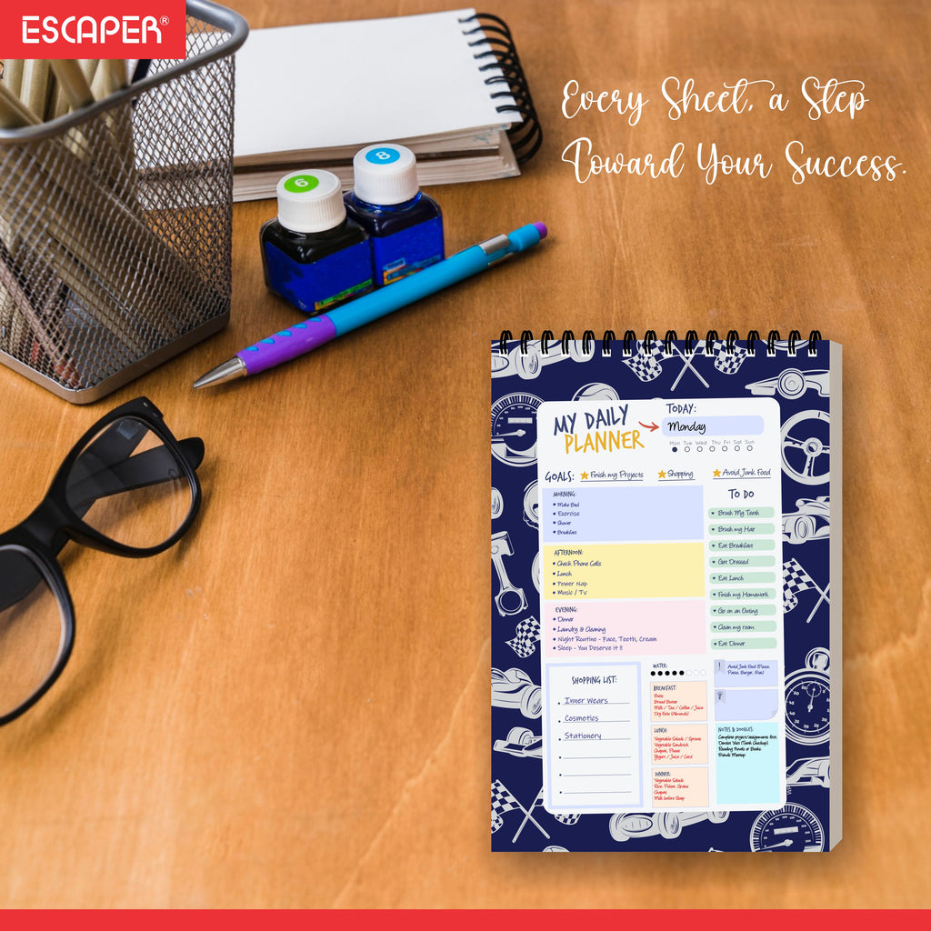 Vehicles Theme Daily Planner A5 – 100 Days Undated Planning Journal with To-Do Lists, Appointments, Priorities & Goal Tracker | Gift for Kids & Boys