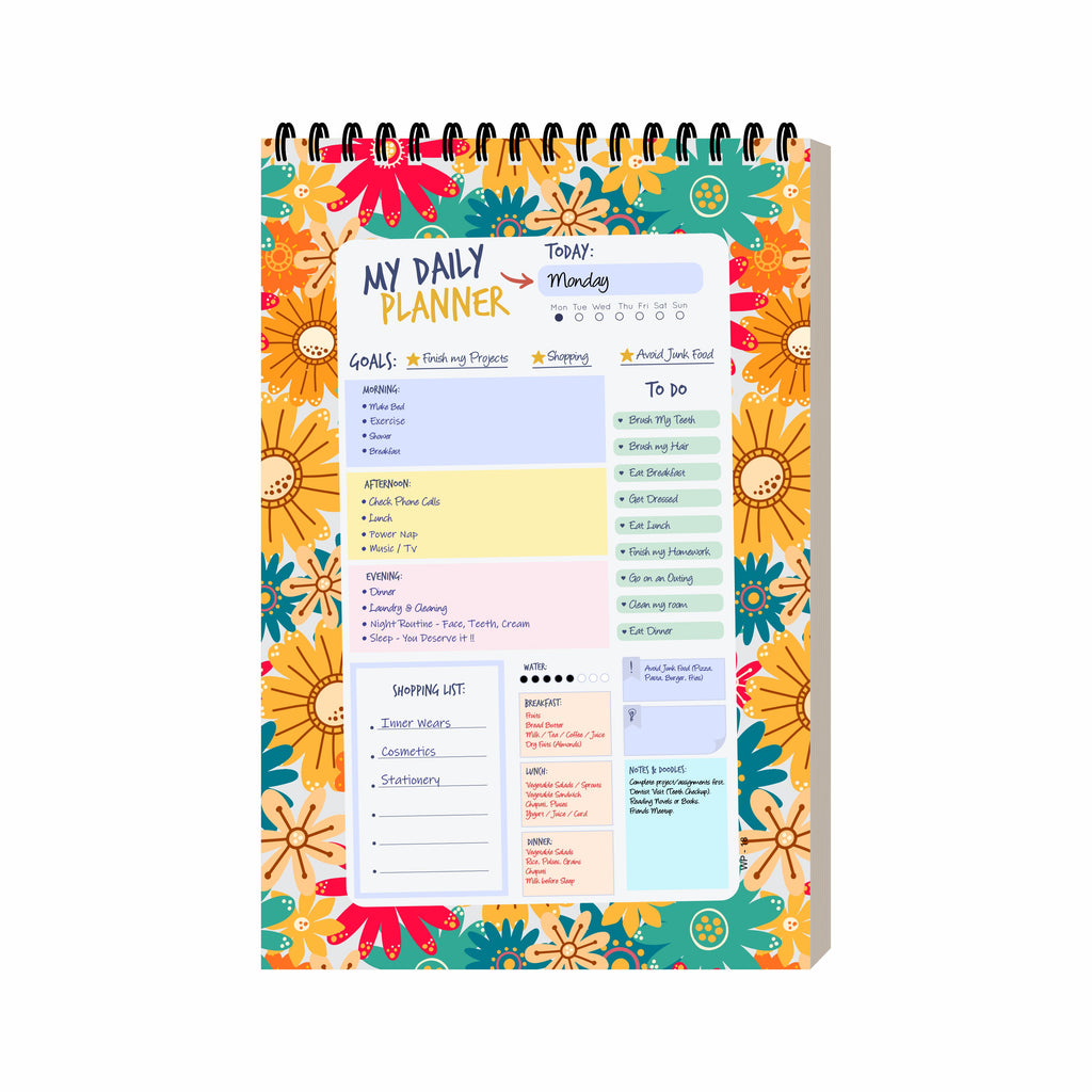 Flower Print Daily Planner A5 – 100 Days Undated Planning Journal with To-Do Lists, Appointments, Priorities & Notes | Planner for Work, Study & Gifting
