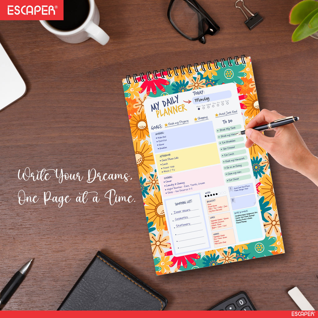 Flower Print Daily Planner A5 – 100 Days Undated Planning Journal with To-Do Lists, Appointments, Priorities & Notes | Planner for Work, Study & Gifting