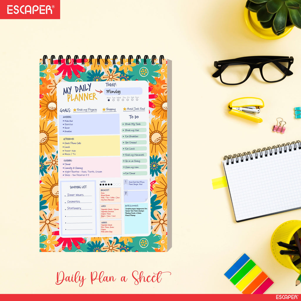 Flower Print Daily Planner A5 – 100 Days Undated Planning Journal with To-Do Lists, Appointments, Priorities & Notes | Planner for Work, Study & Gifting