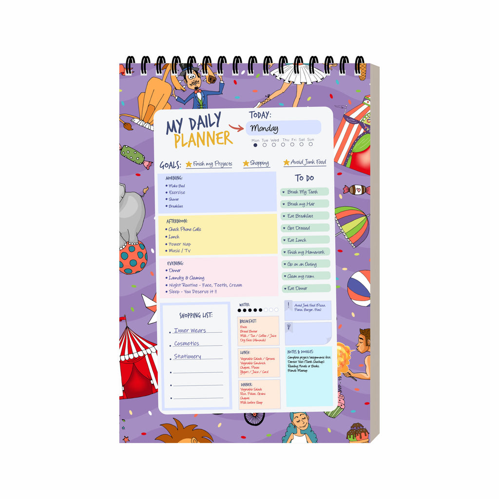 Circus Theme Daily Planner A5 – 100 Days Undated Planning Journal with To-Do Lists, Appointments & Goal Tracker | Fun Planner for Kids, Students & Gifting