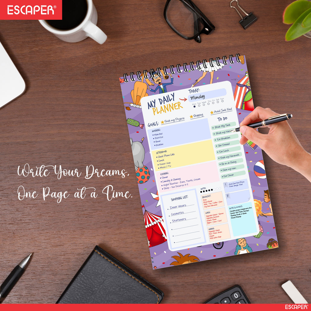 Circus Theme Daily Planner A5 – 100 Days Undated Planning Journal with To-Do Lists, Appointments & Goal Tracker | Fun Planner for Kids, Students & Gifting