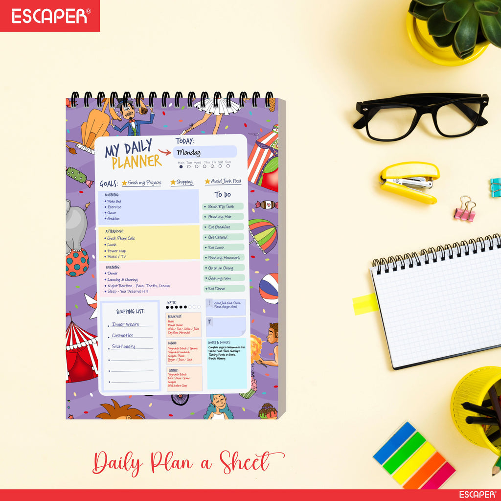 Circus Theme Daily Planner A5 – 100 Days Undated Planning Journal with To-Do Lists, Appointments & Goal Tracker | Fun Planner for Kids, Students & Gifting