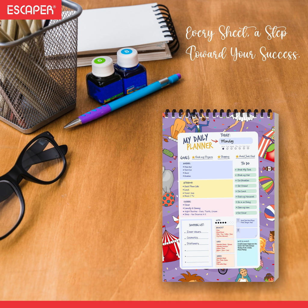 Circus Theme Daily Planner A5 – 100 Days Undated Planning Journal with To-Do Lists, Appointments & Goal Tracker | Fun Planner for Kids, Students & Gifting