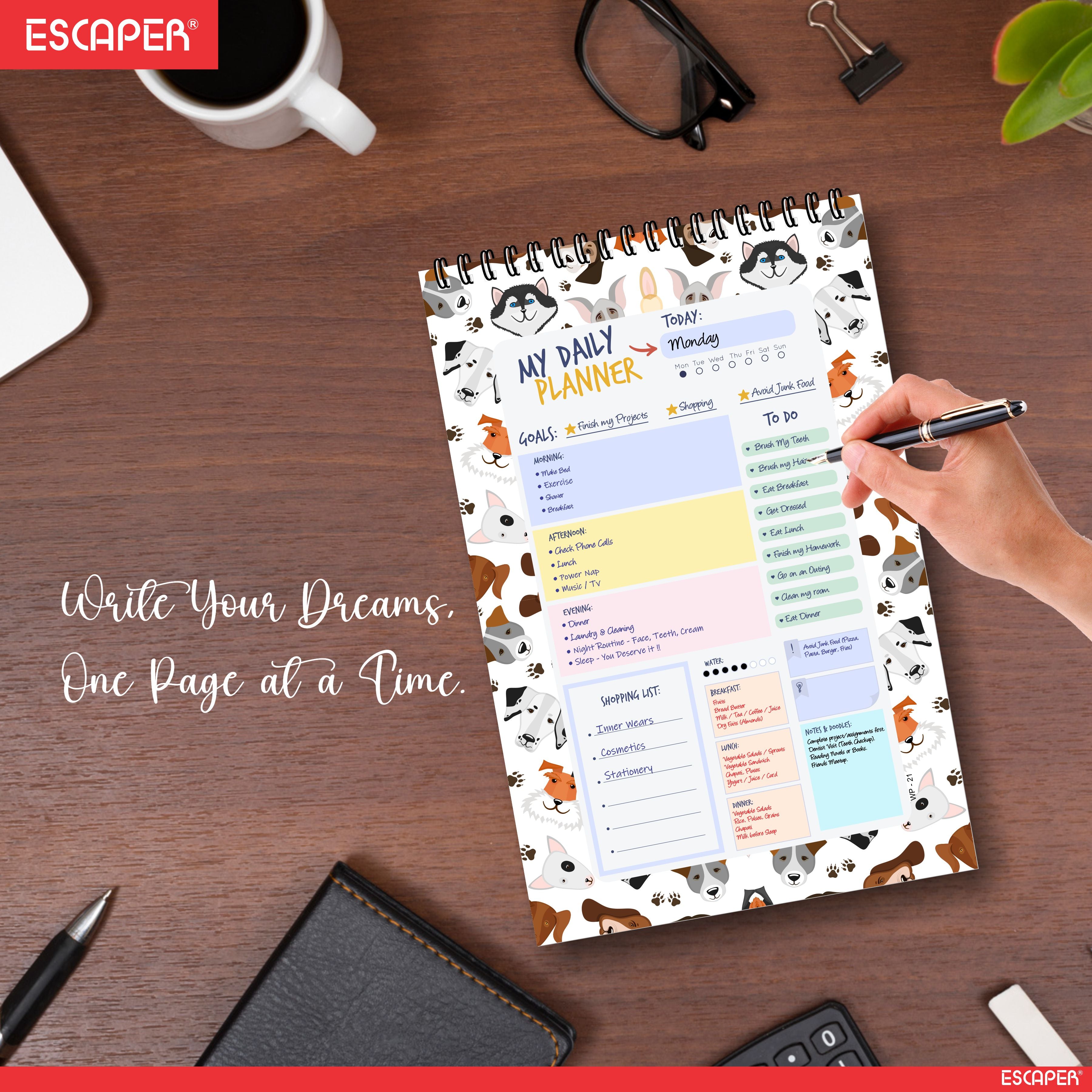 Animal Theme Daily Planner A5 – 100 Days Undated Journal with To-Do List, Priorities, Appointments & Goal Tracker | Planner for Students, Kids & Office Use