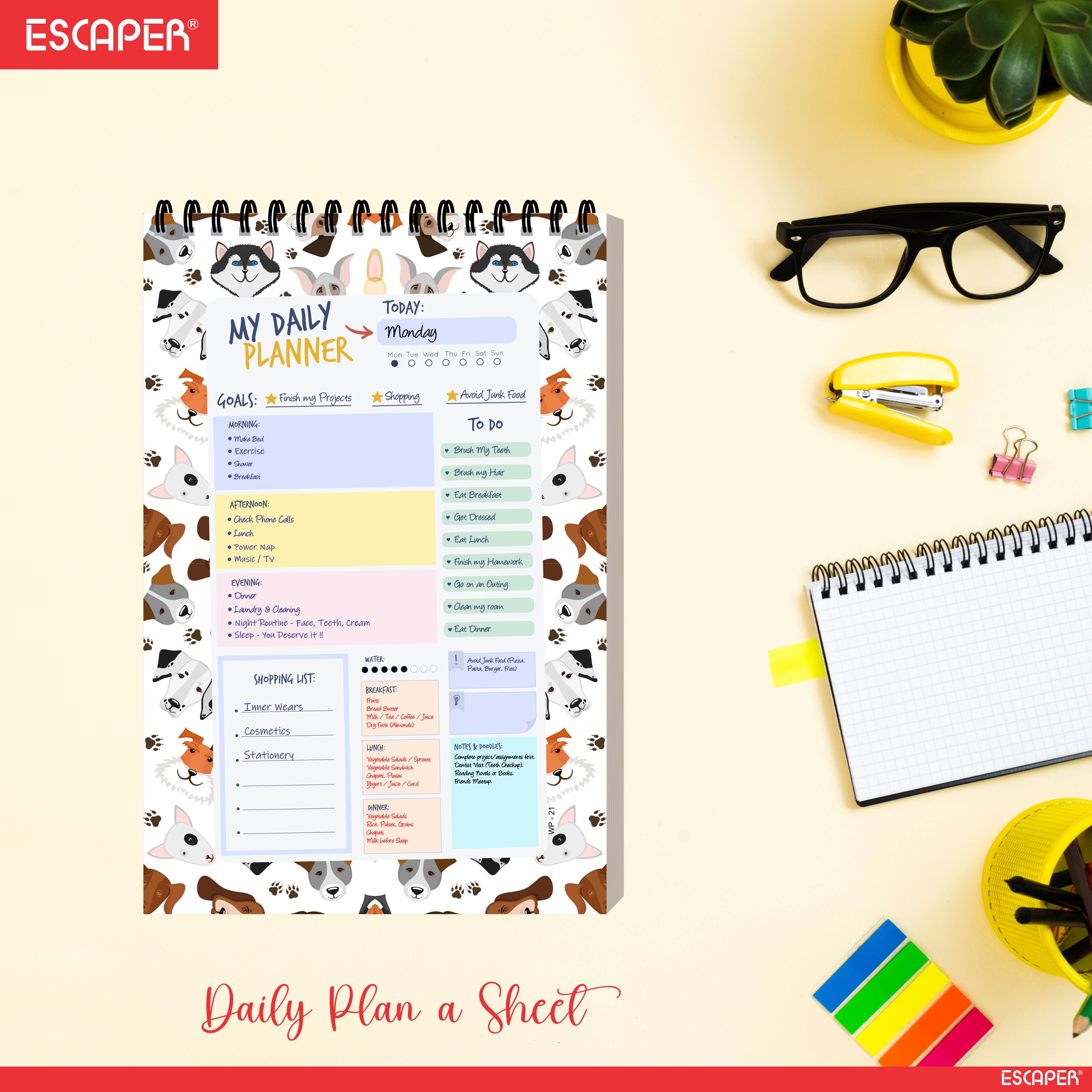 Animal Theme Daily Planner A5 – 100 Days Undated Journal with To-Do List, Priorities, Appointments & Goal Tracker | Planner for Students, Kids & Office Use