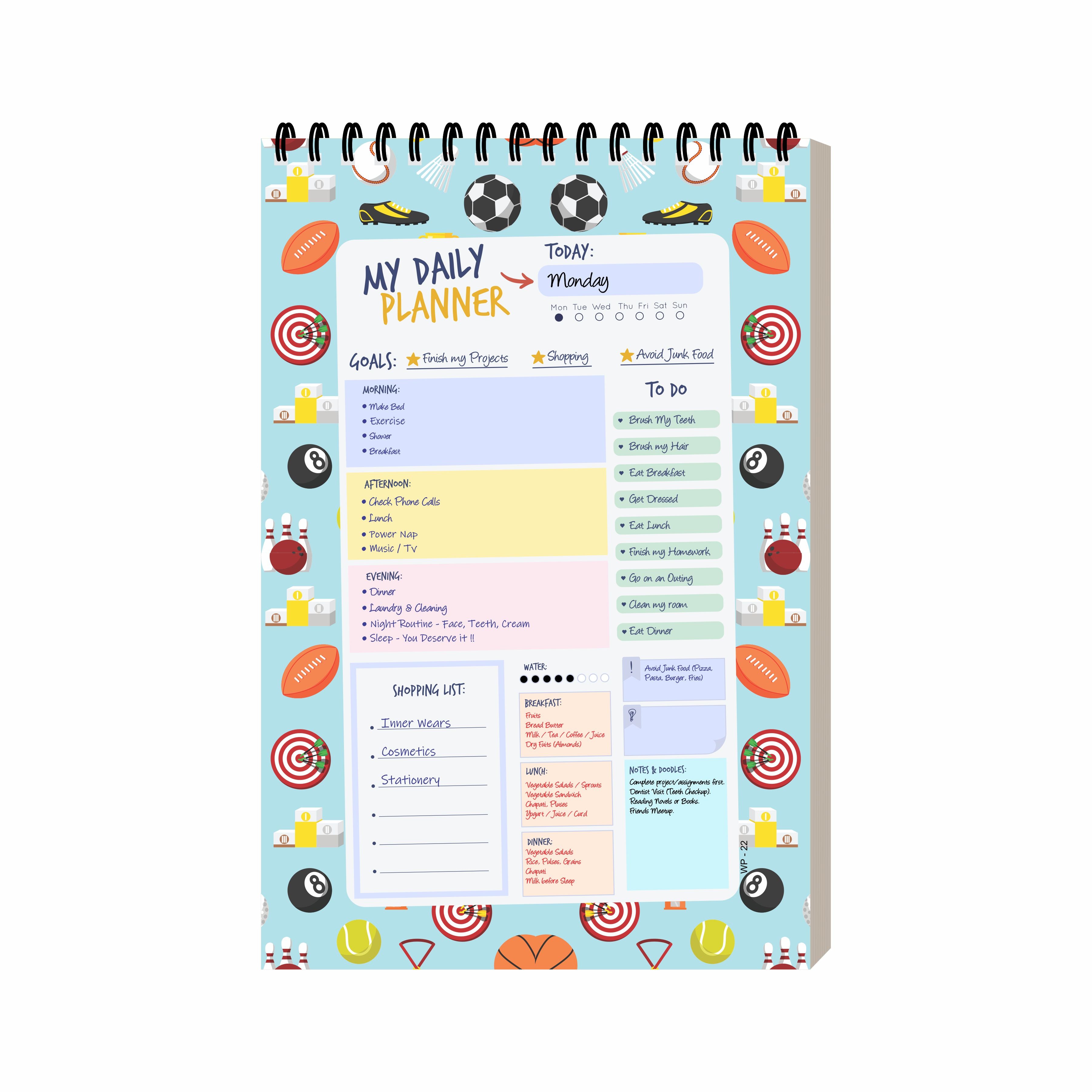 Sports Theme Daily Planner A5 – 100 Days Undated Journal with To-Do List, Priorities, Appointments & Goal Tracker | Best Gift for Sports Lovers & Students