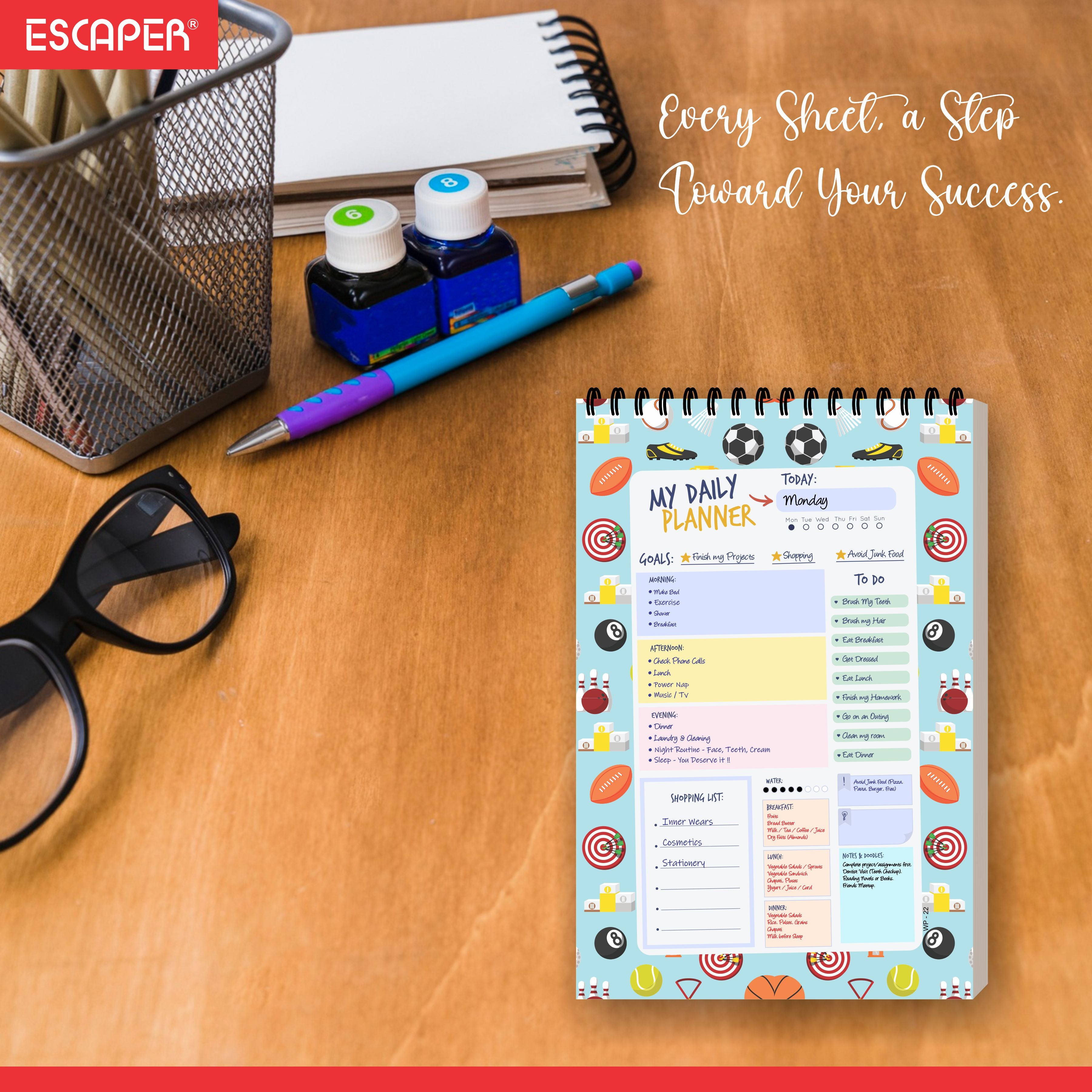 Sports Theme Daily Planner A5 – 100 Days Undated Journal with To-Do List, Priorities, Appointments & Goal Tracker | Best Gift for Sports Lovers & Students