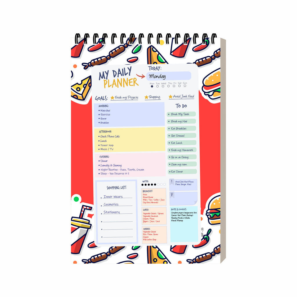 Food Theme Daily Planner A5 – 100 Days Undated Productivity Journal with To-Do List, Appointments & Goal Tracker | Cute Planner for Foodies, Students & Gifting