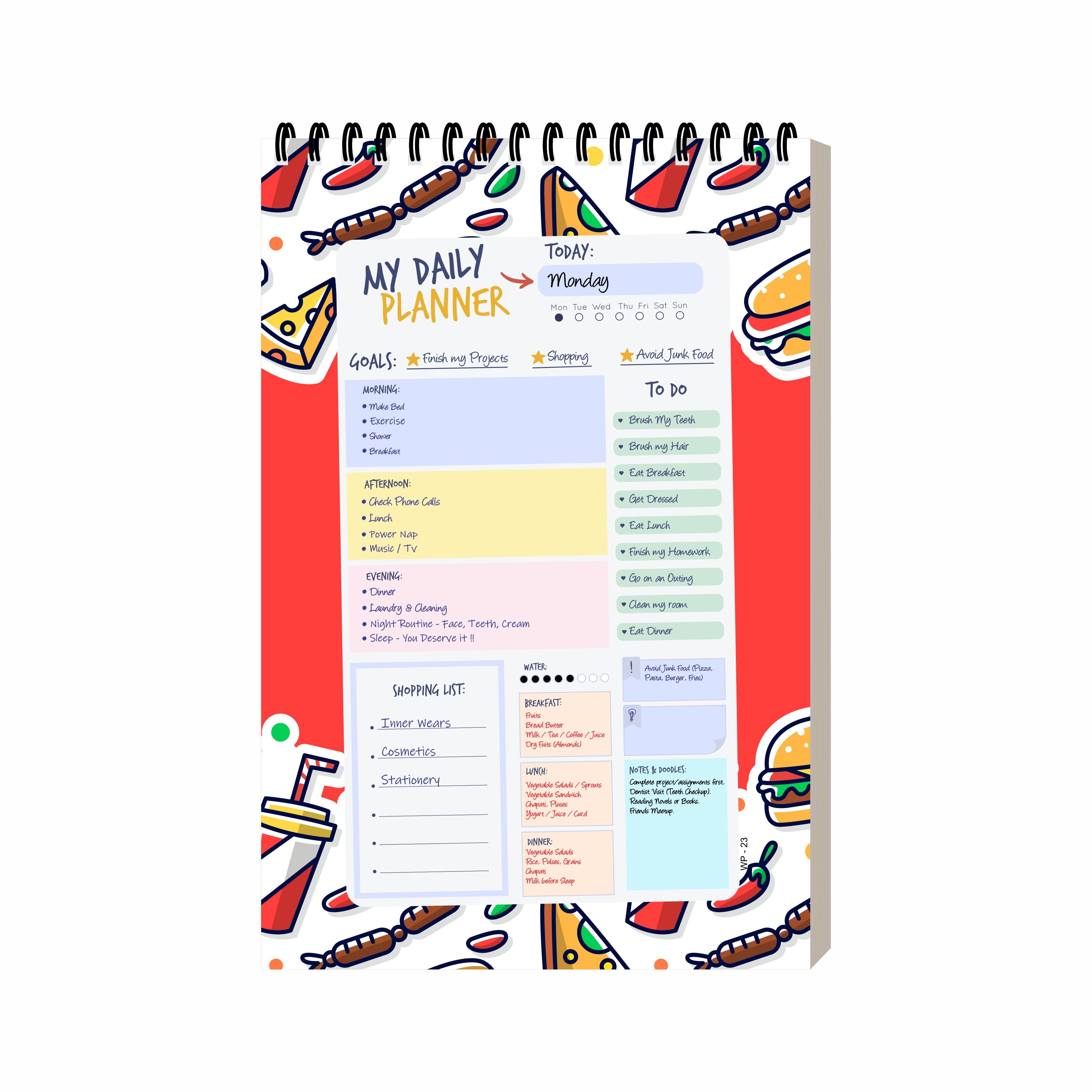 Food Theme Daily Planner A5 – 100 Days Undated Productivity Journal with To-Do List, Appointments & Goal Tracker | Cute Planner for Foodies, Students & Gifting