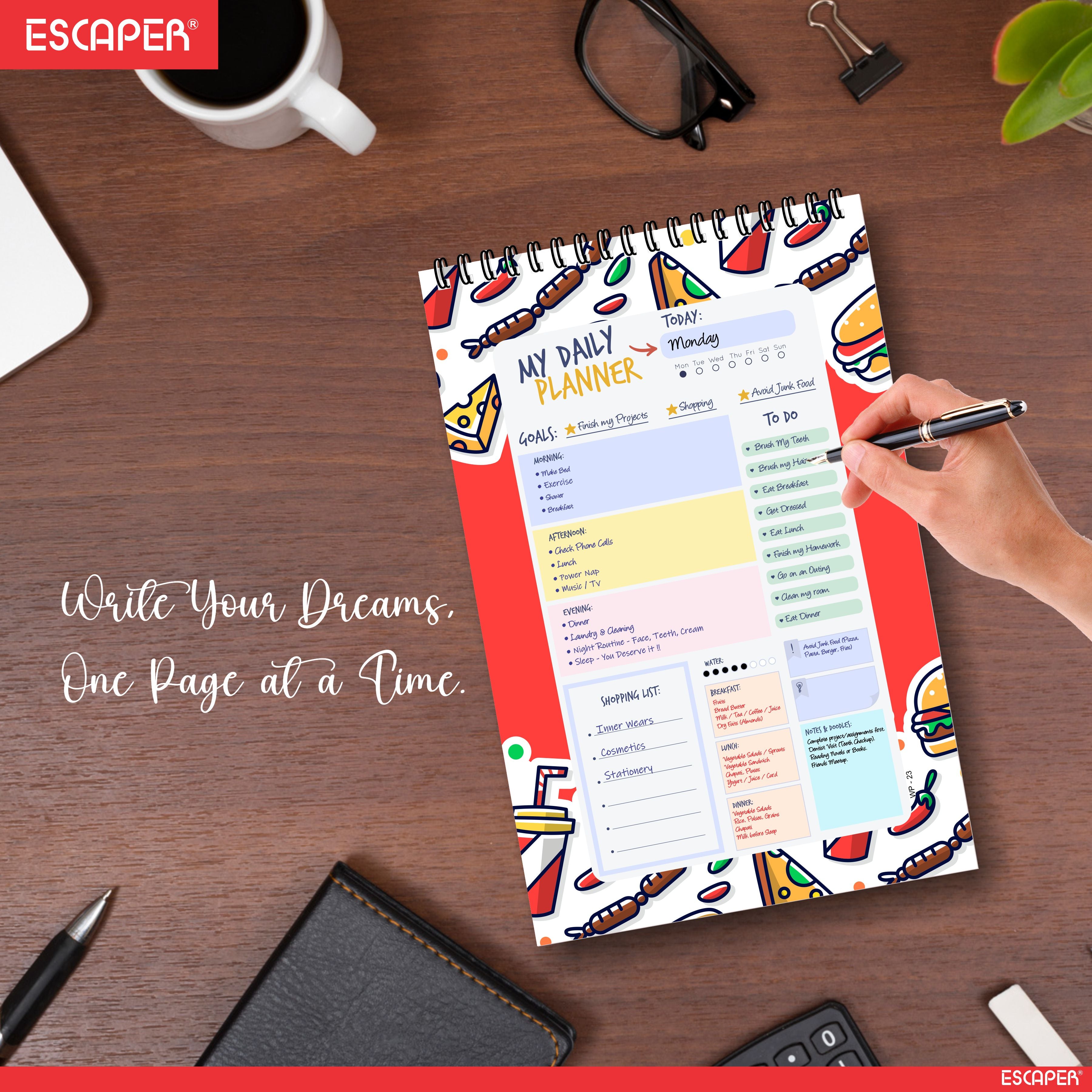 Food Theme Daily Planner A5 – 100 Days Undated Productivity Journal with To-Do List, Appointments & Goal Tracker | Cute Planner for Foodies, Students & Gifting